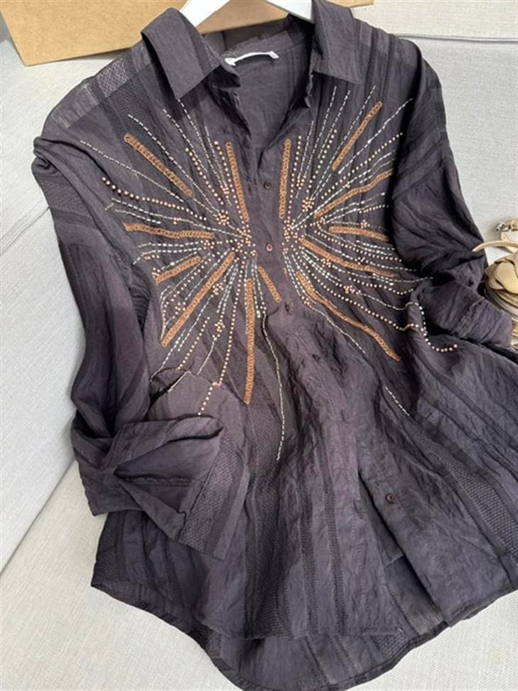 Acı Kahve Boncuk İşleme Çesil Gömlek