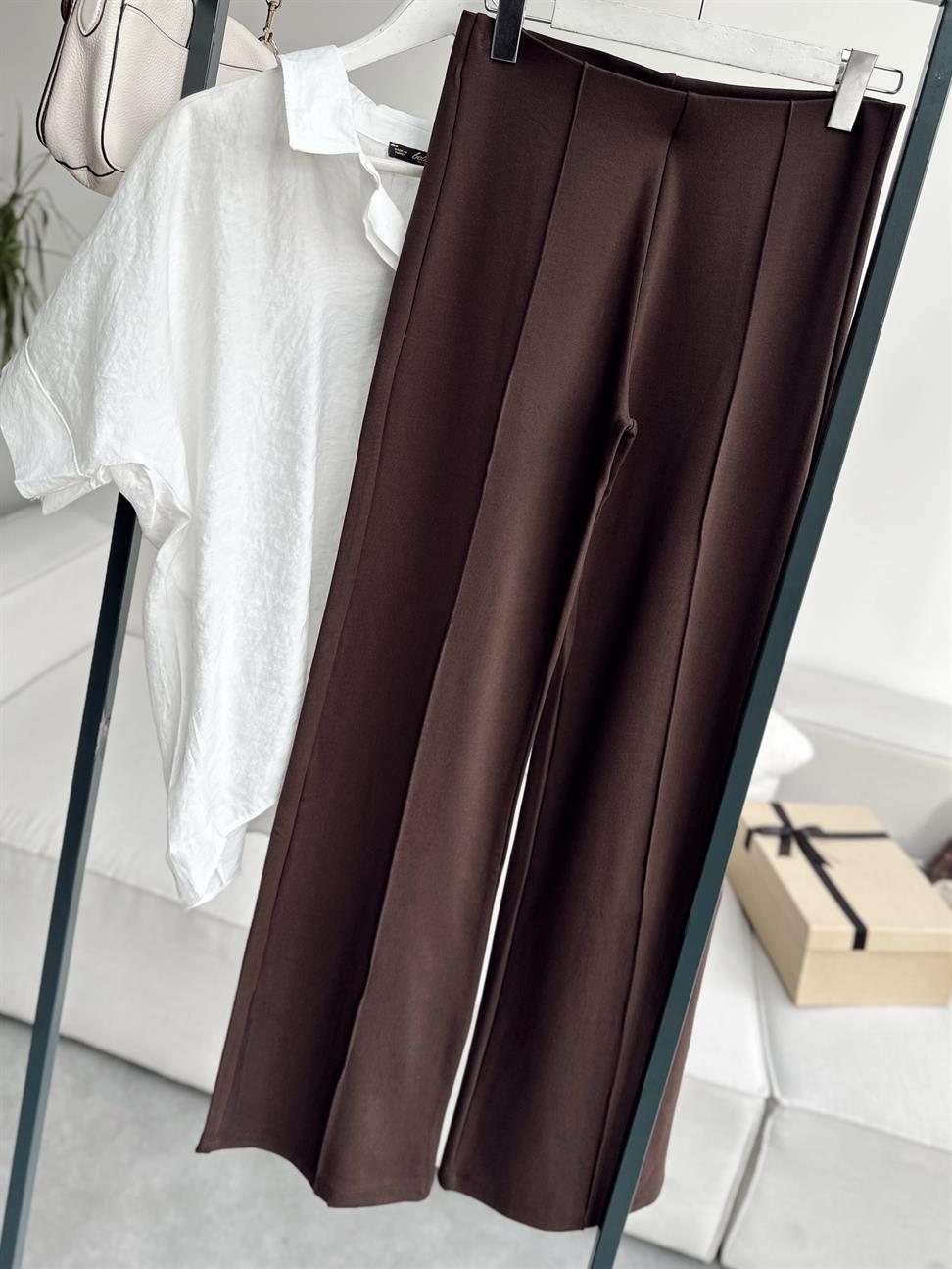 Acı Kahve Çimalı Likralı Palazzo Pantolon