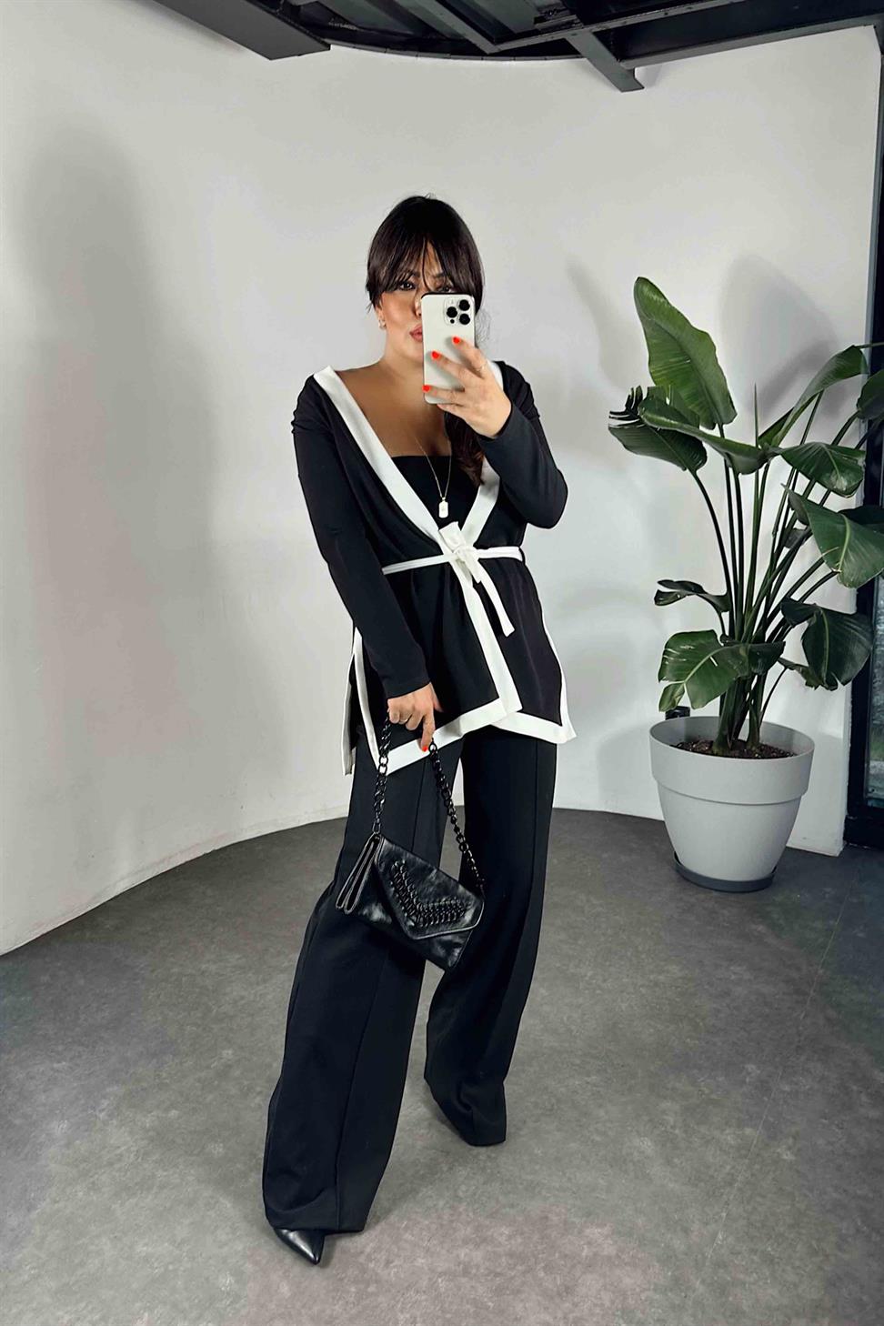 Aerobin Kumaş Kimono İkili Kadın Takım Siyah