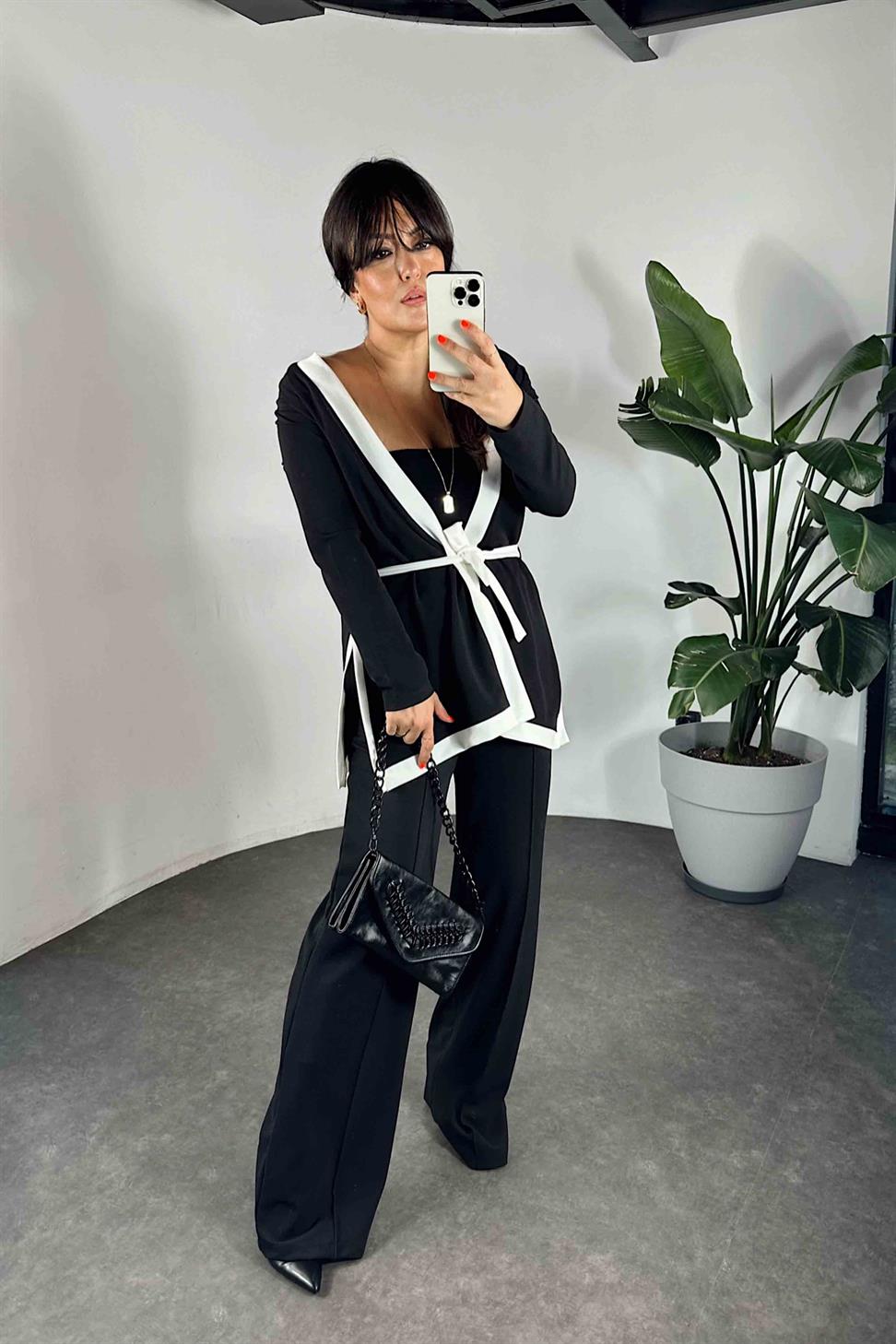 Aerobin Kumaş Kimono İkili Kadın Takım Siyah