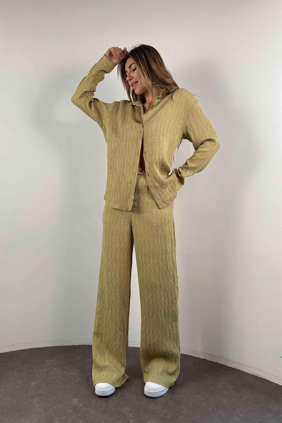 Akordiyon Kumaş İkili Kadın Takım Mint