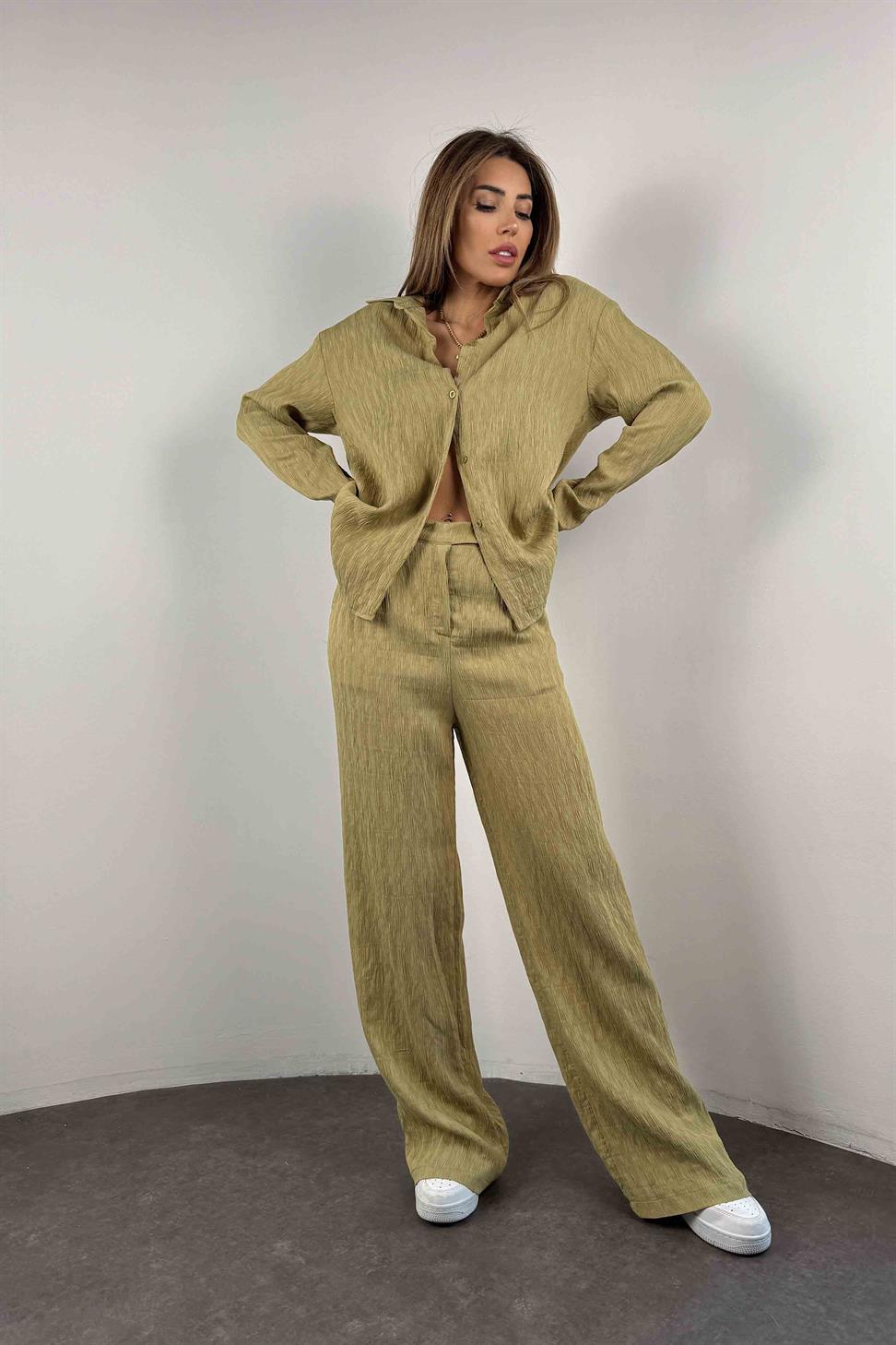 Akordiyon Kumaş İkili Kadın Takım Mint