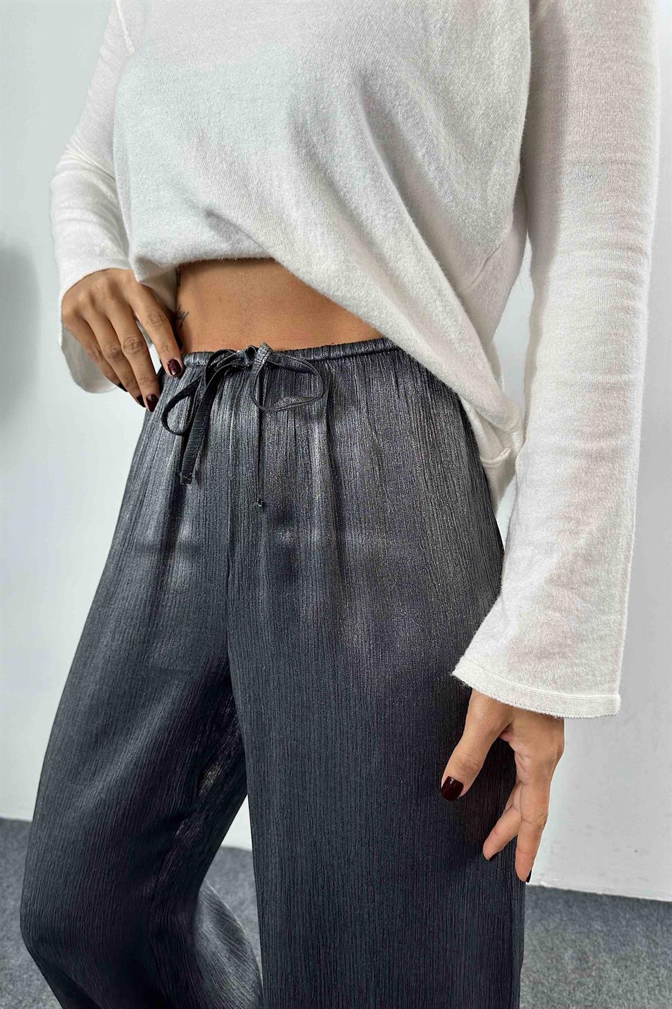 Akordiyon Kumaş Salaş Kadın Pantolon Antrasit