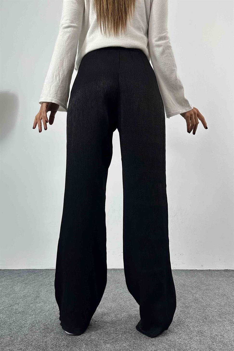 Akordiyon Kumaş Salaş Kadın Pantolon Siyah