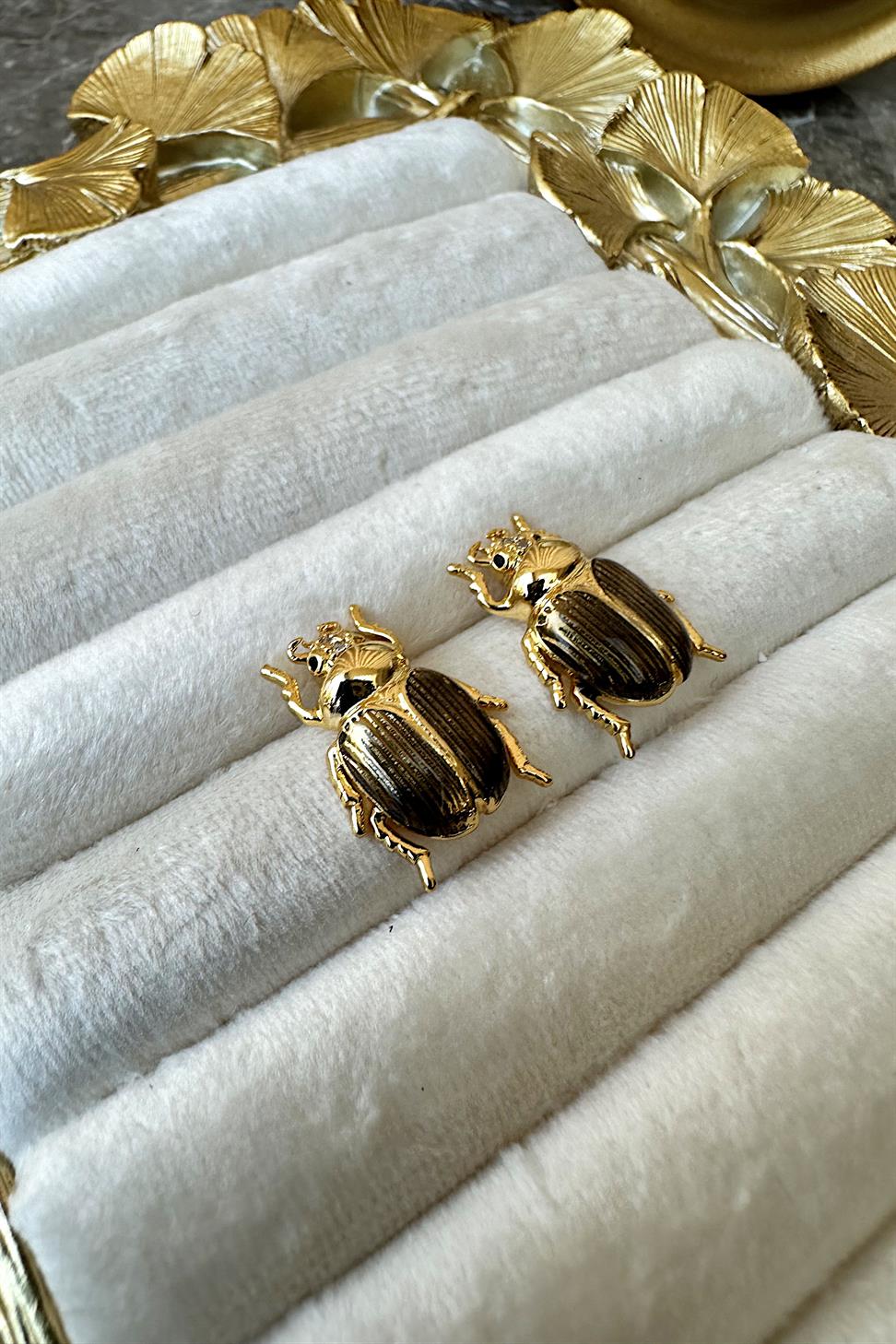 Antik Mısır Gold Şans Böceği Tasarım Küpe 