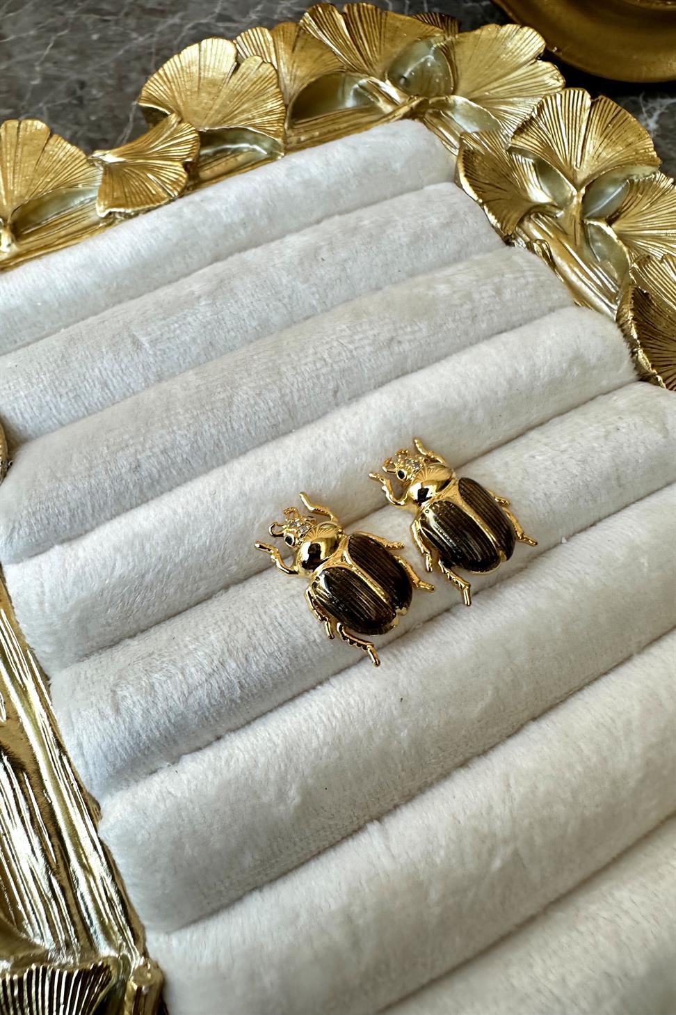 Antik Mısır Gold Şans Böceği Tasarım Küpe 