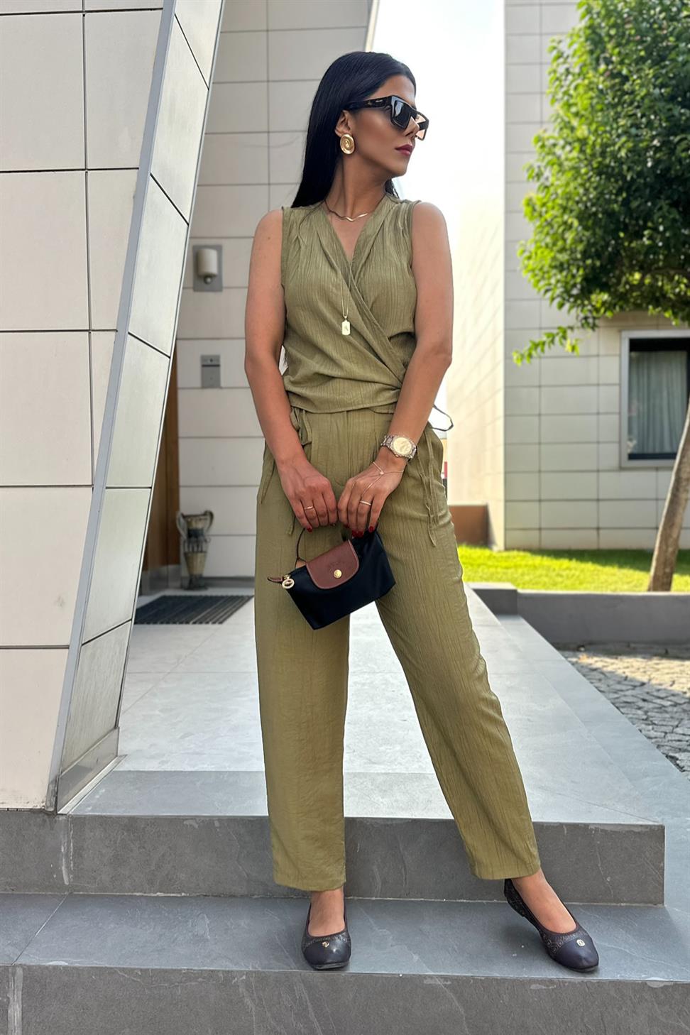 Anvelop Kapamalı Yelek Pantolon Takım Yağ Yeşili