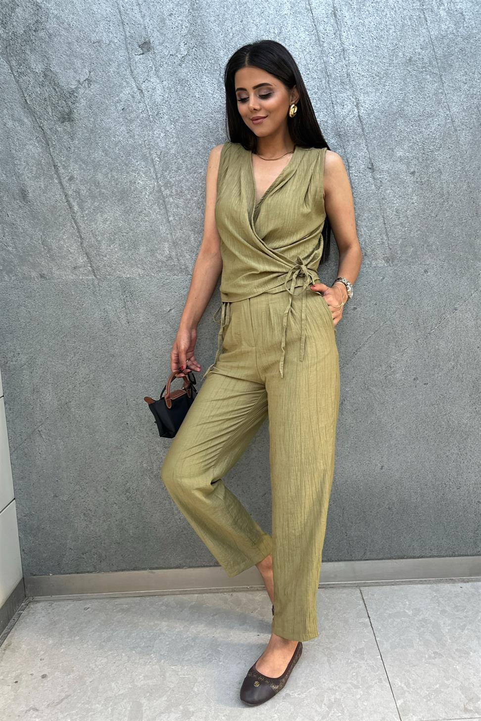 Anvelop Kapamalı Yelek Pantolon Takım Yağ Yeşili