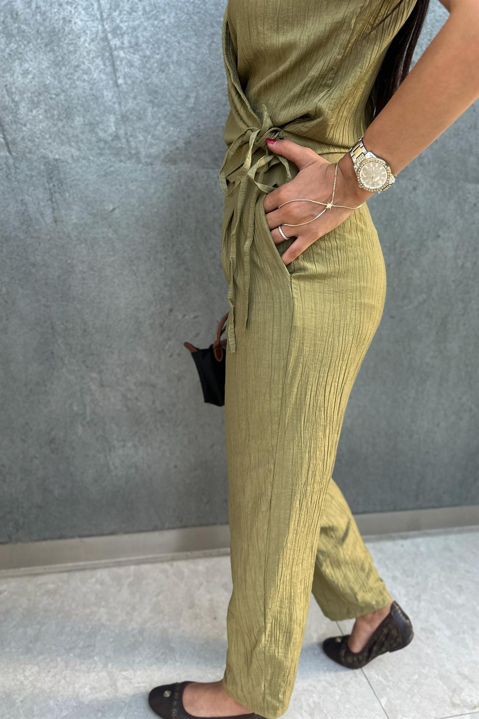 Anvelop Kapamalı Yelek Pantolon Takım Yağ Yeşili