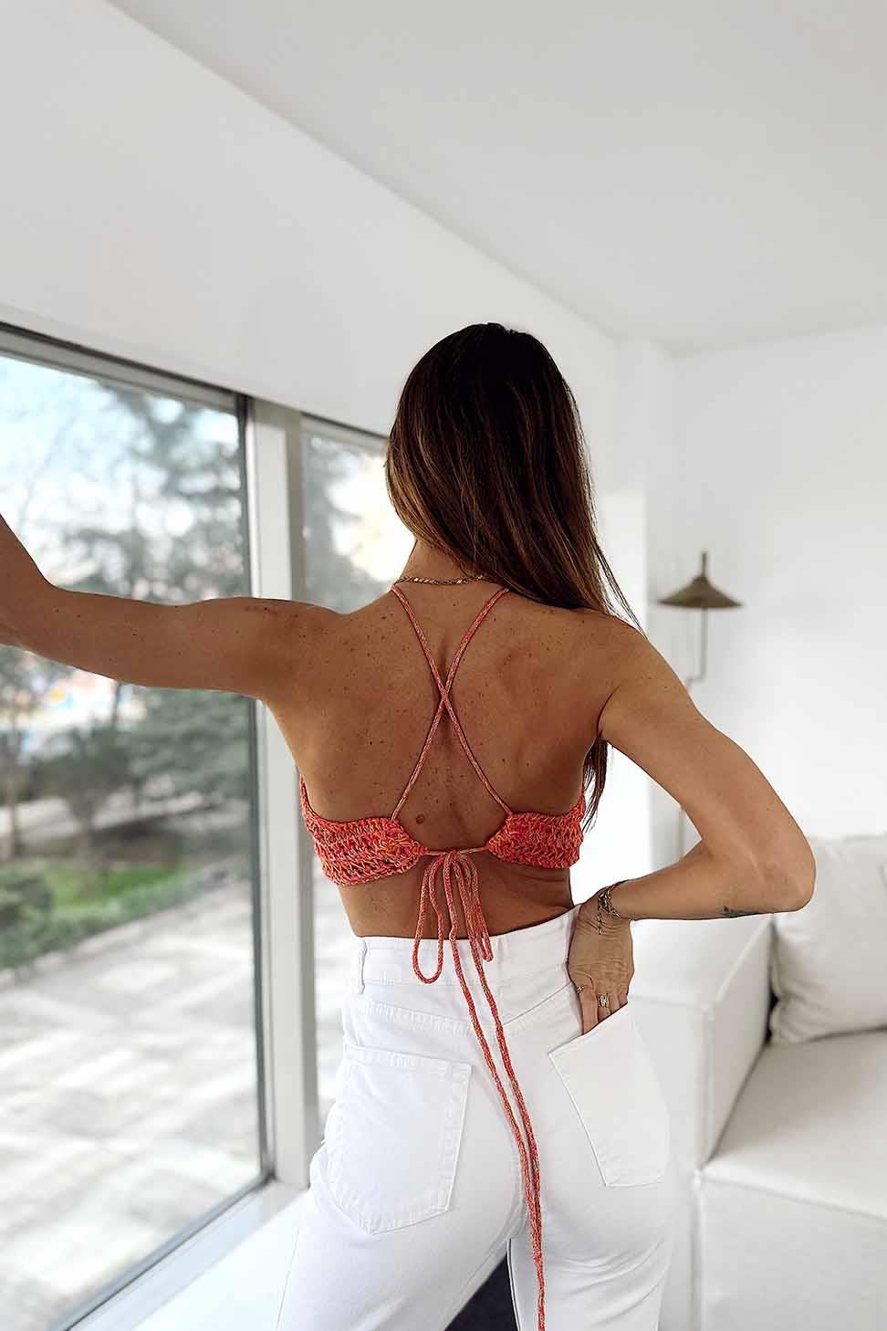 Arkası Bağlamalı Tasarım Crop Top FUŞYA