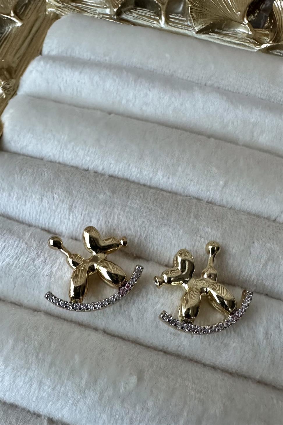 Balloon Dog Zirkon Taşlı Gold Küpe