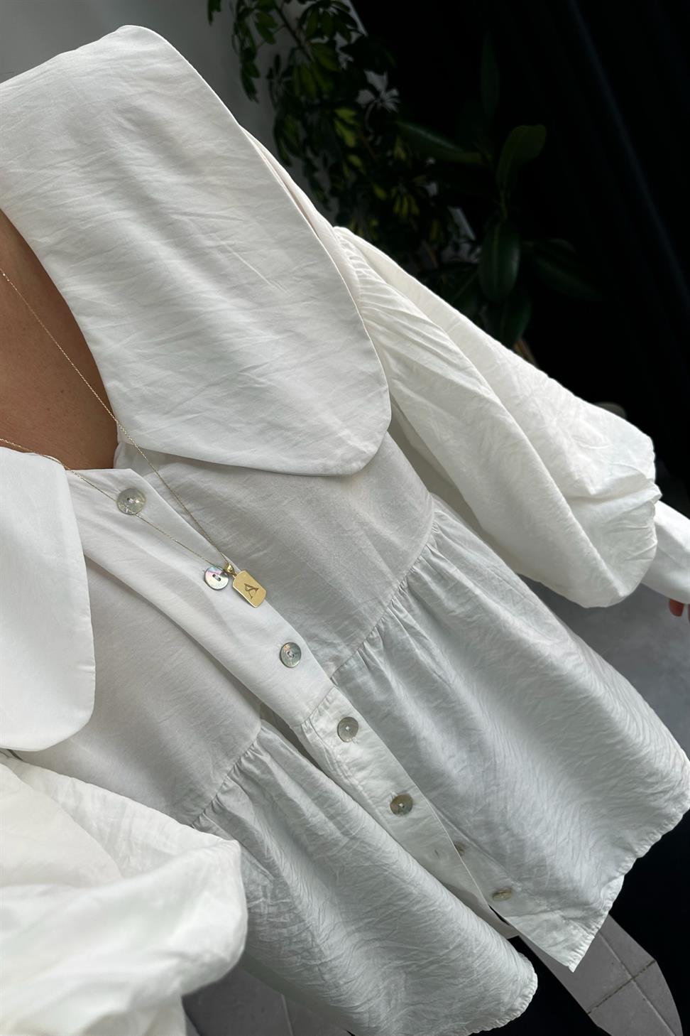 Bebe Yaka Tasarım Kol Gömlek Beyaz