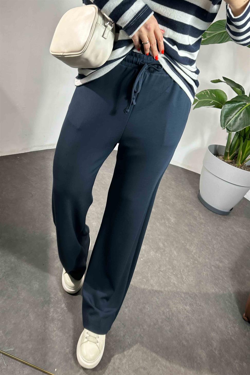 Bel Bağlamalı Cepli Modal Kumaş Pantolon Lacivert