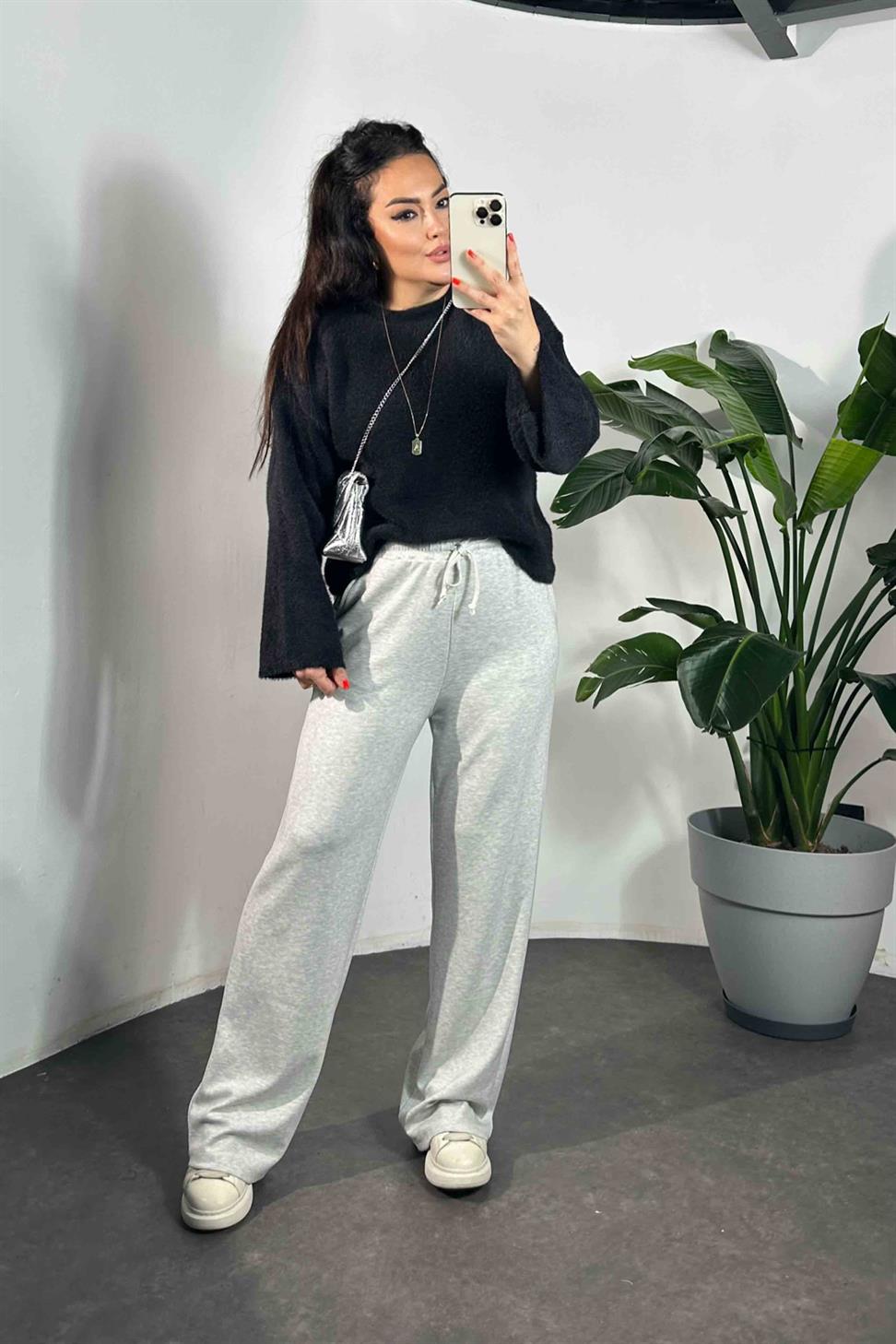 Bel Bağlamalı Cepli Modal Kumaş Pantolon Gri