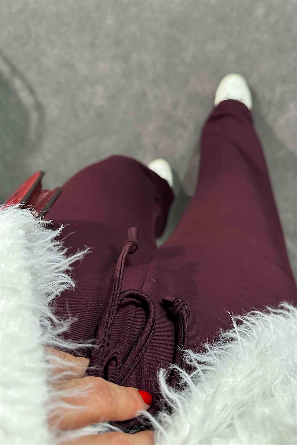 Bel Bağlamalı Cepli Modal Kumaş Pantolon Mürdüm