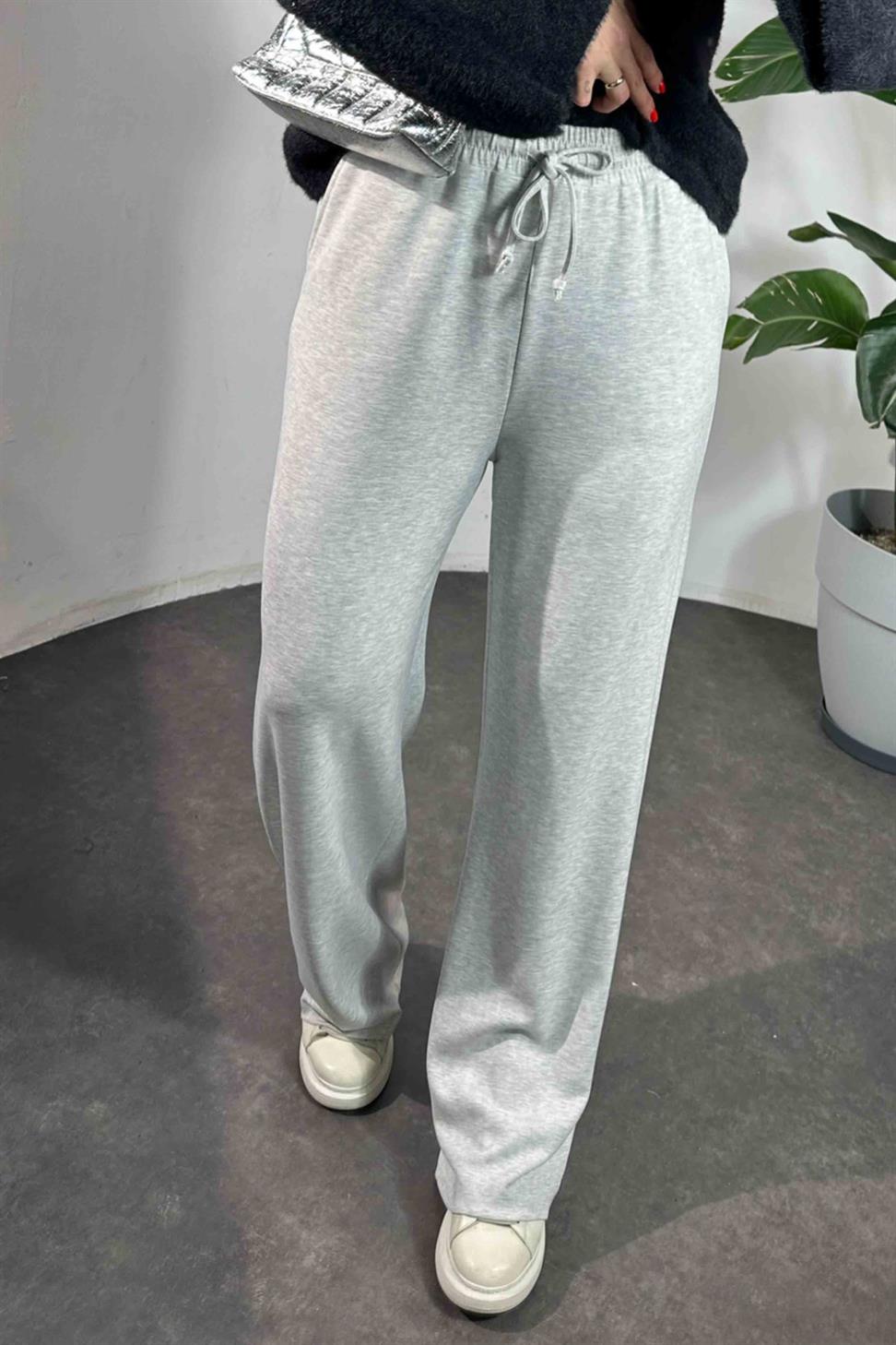 Bel Bağlamalı Cepli Modal Kumaş Pantolon Gri