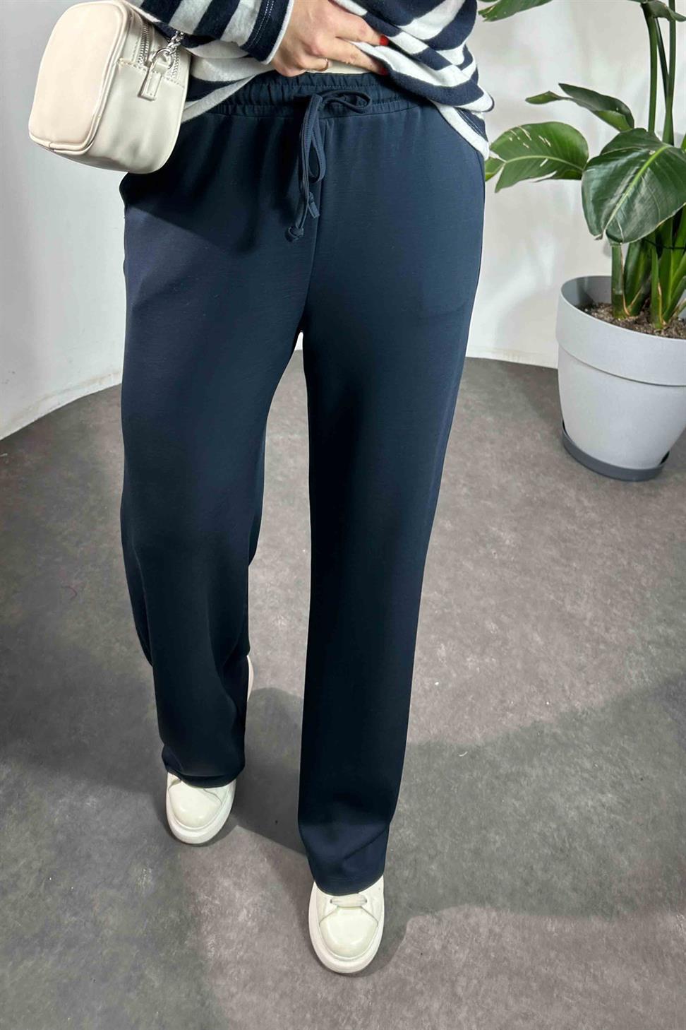 Bel Bağlamalı Cepli Modal Kumaş Pantolon Lacivert