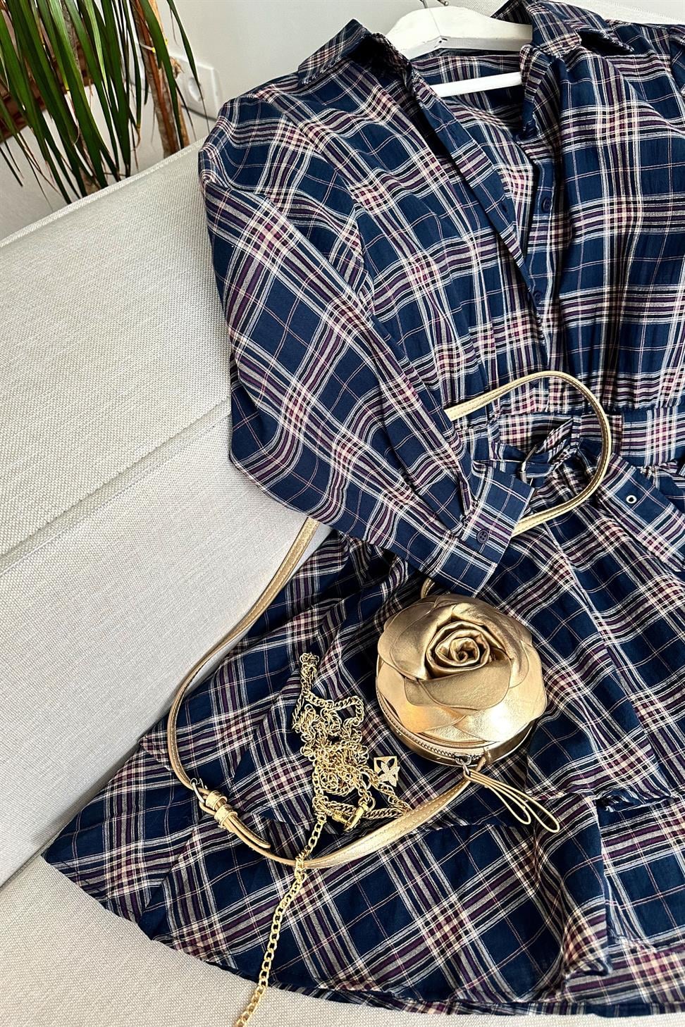 Bel Detaylı Müslin Mini Elbise Lacivert