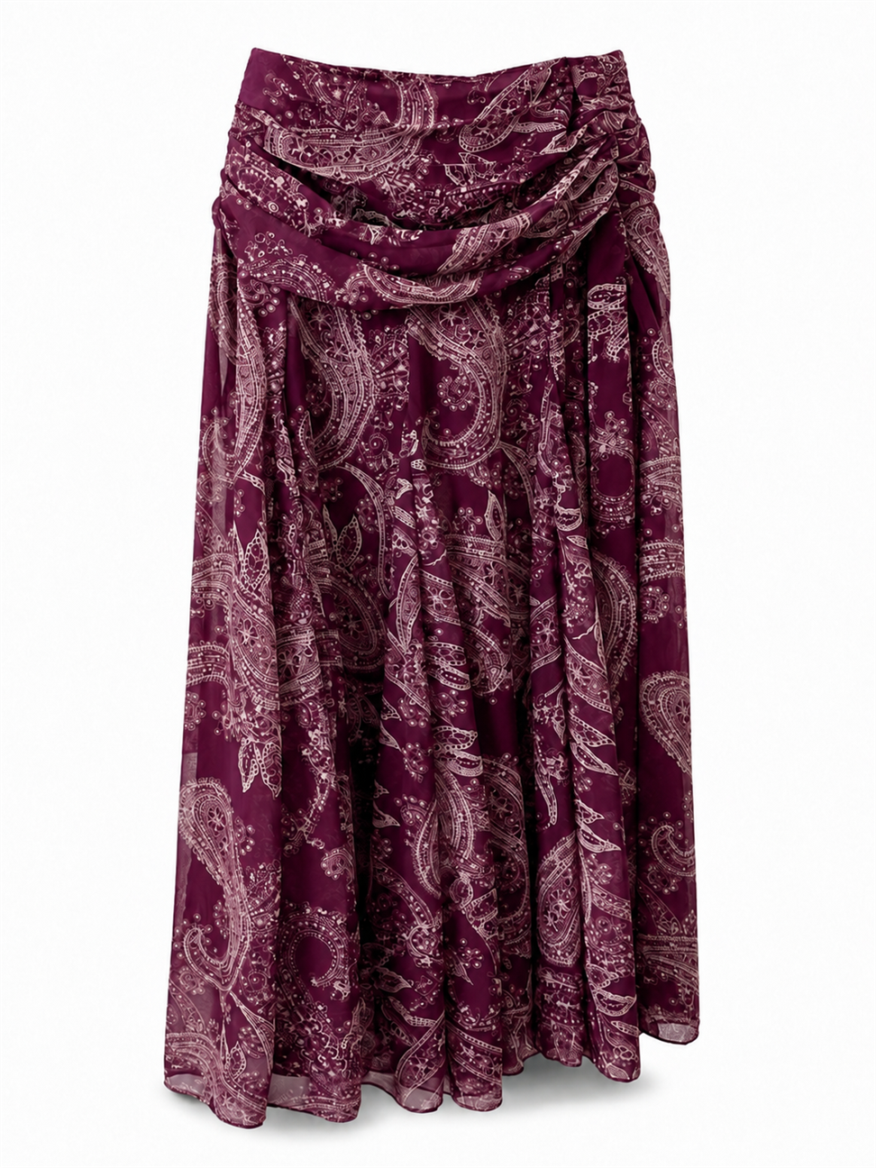 Bel Drape Şal Desen Şifon Etek Bordo