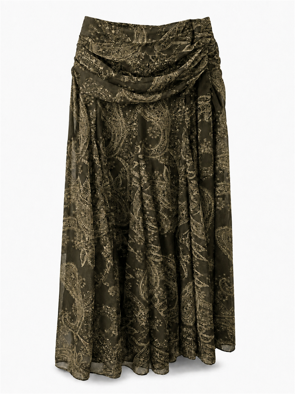 Bel Drape Şal Desen Şifon Etek Kahverengi