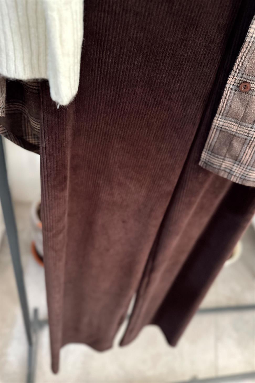 Beli Lastikli Fitilli Kadife Pantolon Acı Kahve
