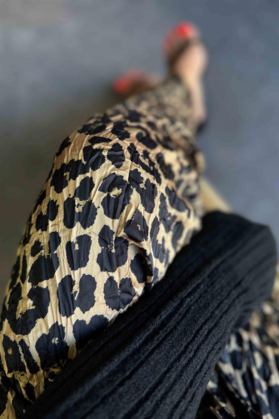 Beli Lastikli Leopar Kadın Etek Vizon