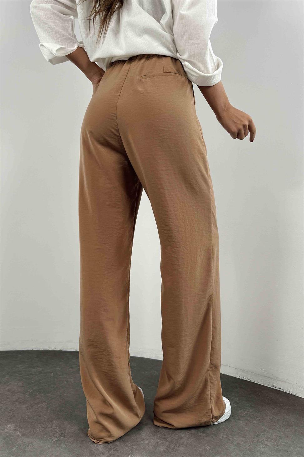 Beli Lastikli Palazzo Kadın Pantolon Camel