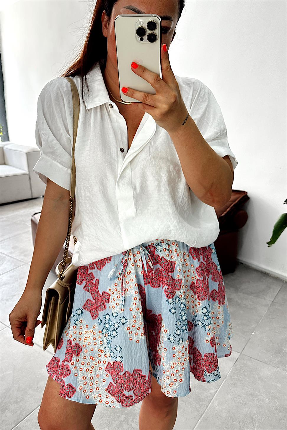 Beli Lastikli Şort Etek Mavi