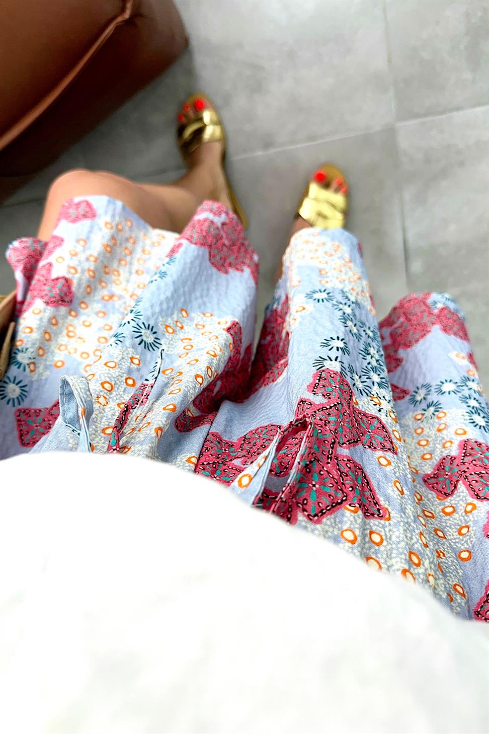 Beli Lastikli Şort Etek Mavi