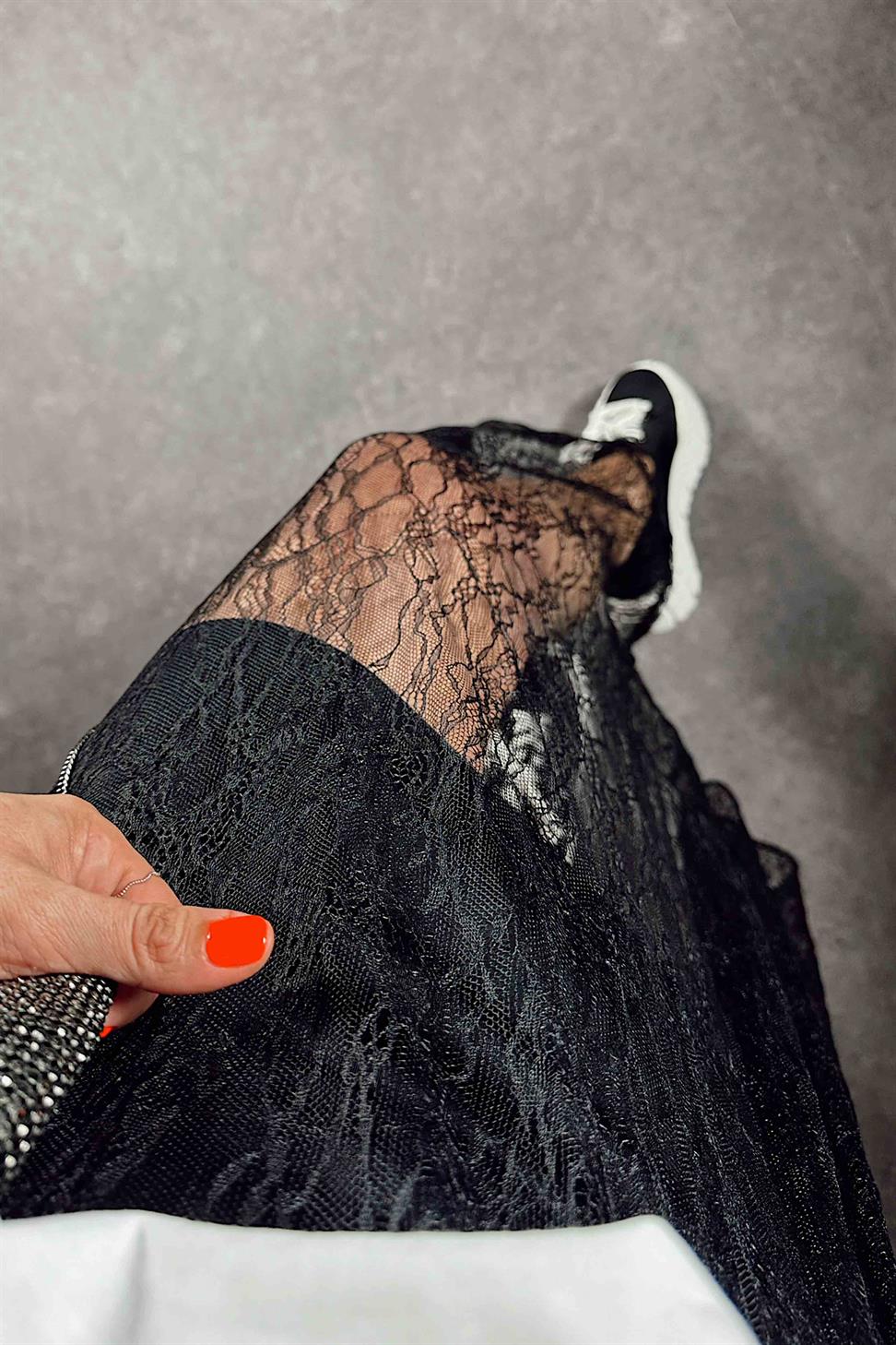 Beli Lastikli Tül Tasarım Kadın Etek Siyah