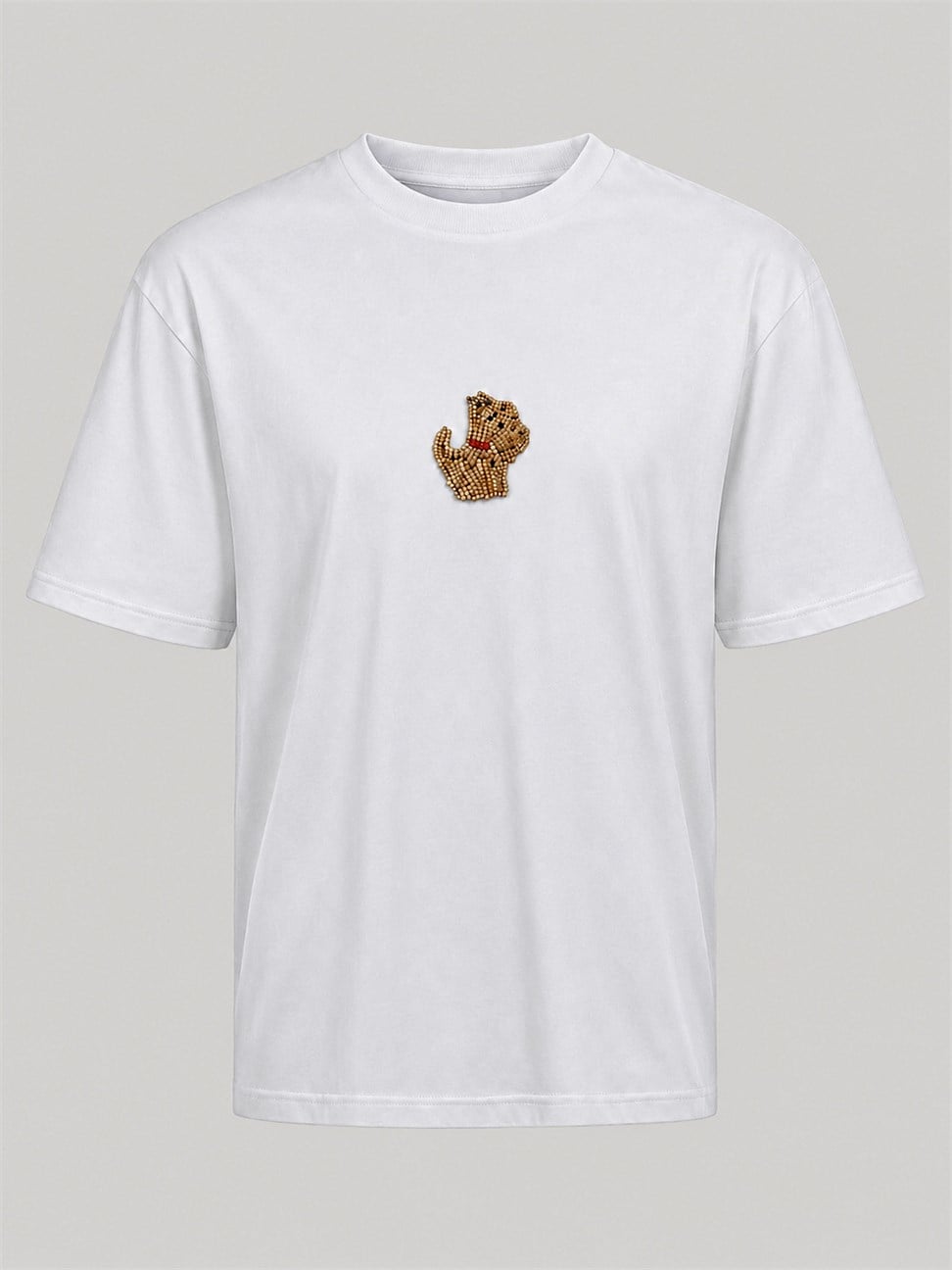 Beyaz Köpüş Taş Detaylı Basic Tshirt
