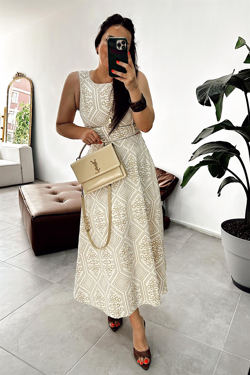 Brode Fistolu Bluz Etek Takım Camel