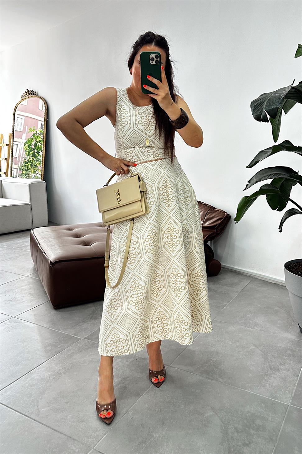 Brode Fistolu Bluz Etek Takım Camel