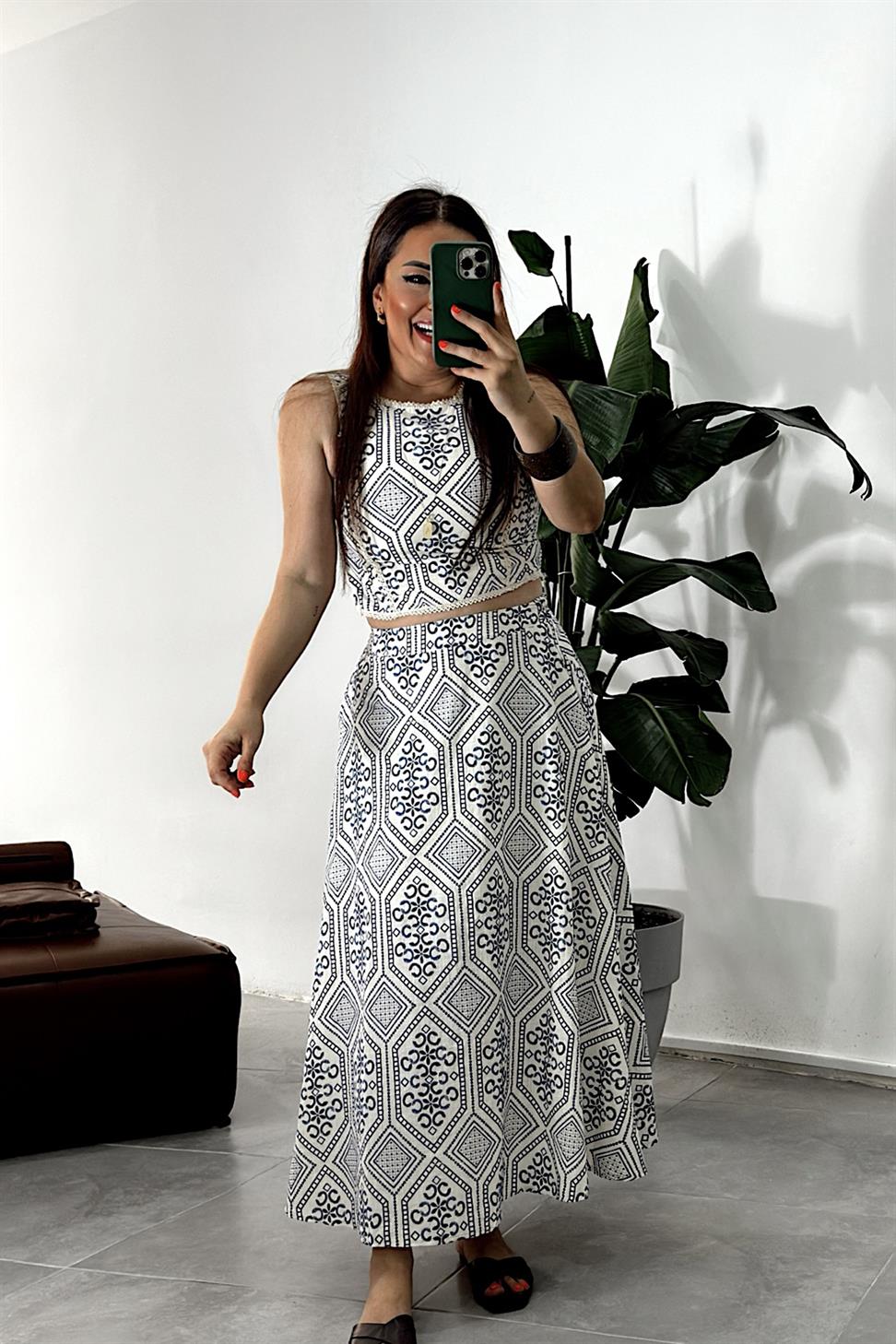 Brode Fistolu Bluz Etek Takım Lacivert