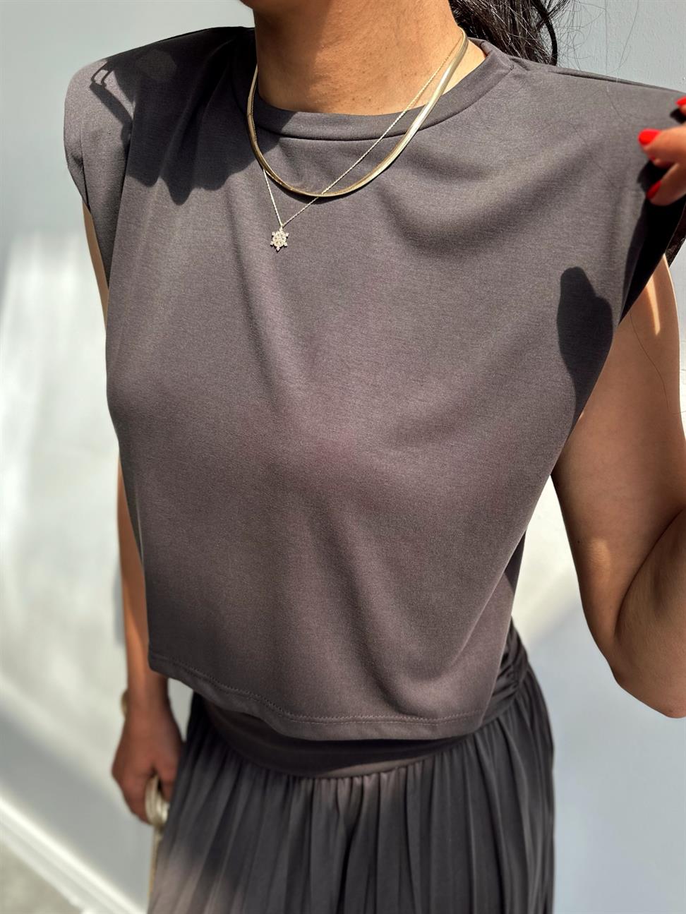 Büzgülü Etek Bluz Modal Takım Kahve