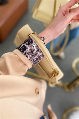 Camel İçi Yılan Desen Saten Astarlı Tasarım Blazer Ceket