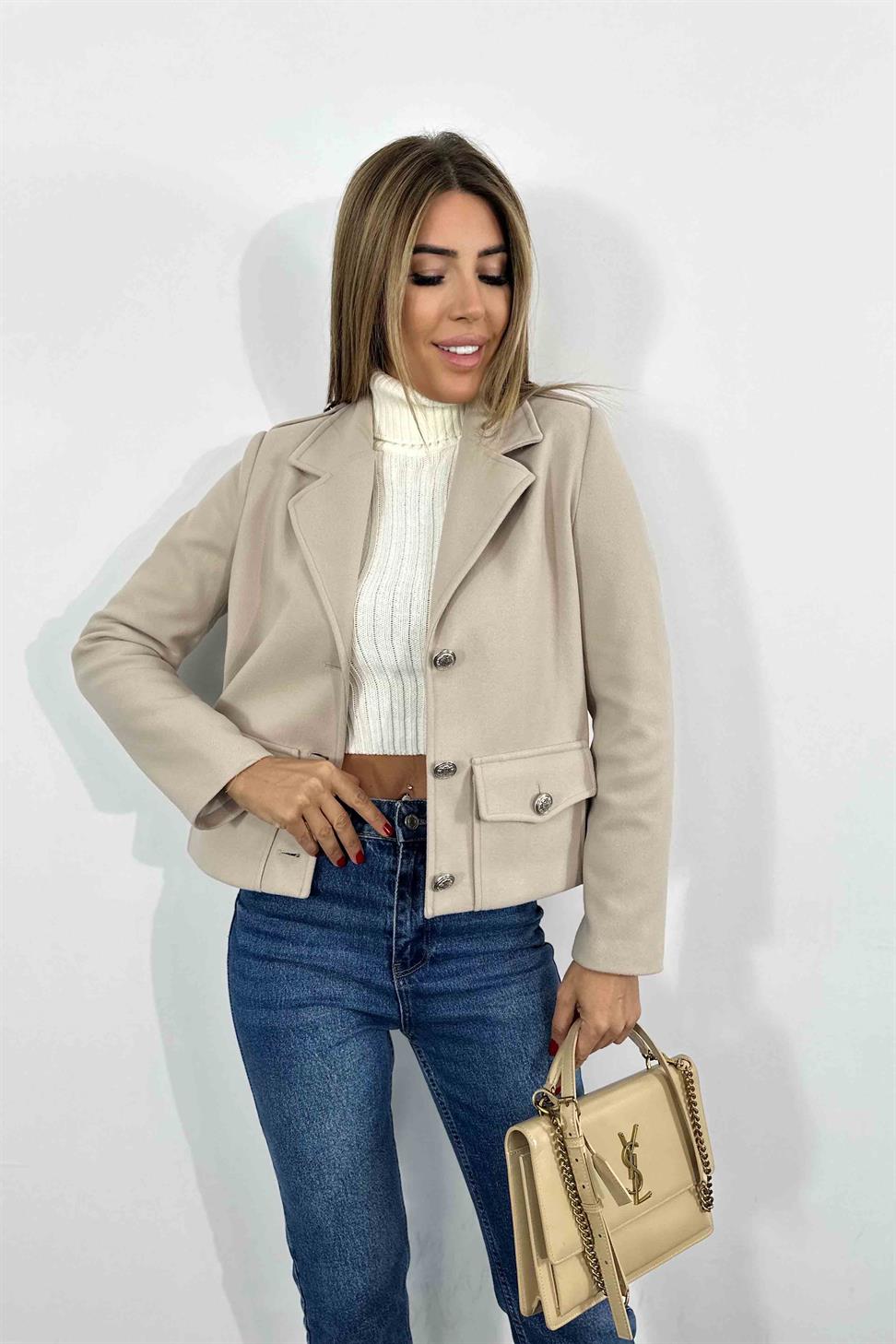 Cep Detay Kısa Kaşe Kaban Taş