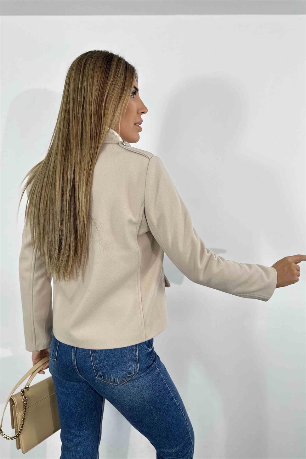 Cep Detay Kısa Kaşe Kaban Taş