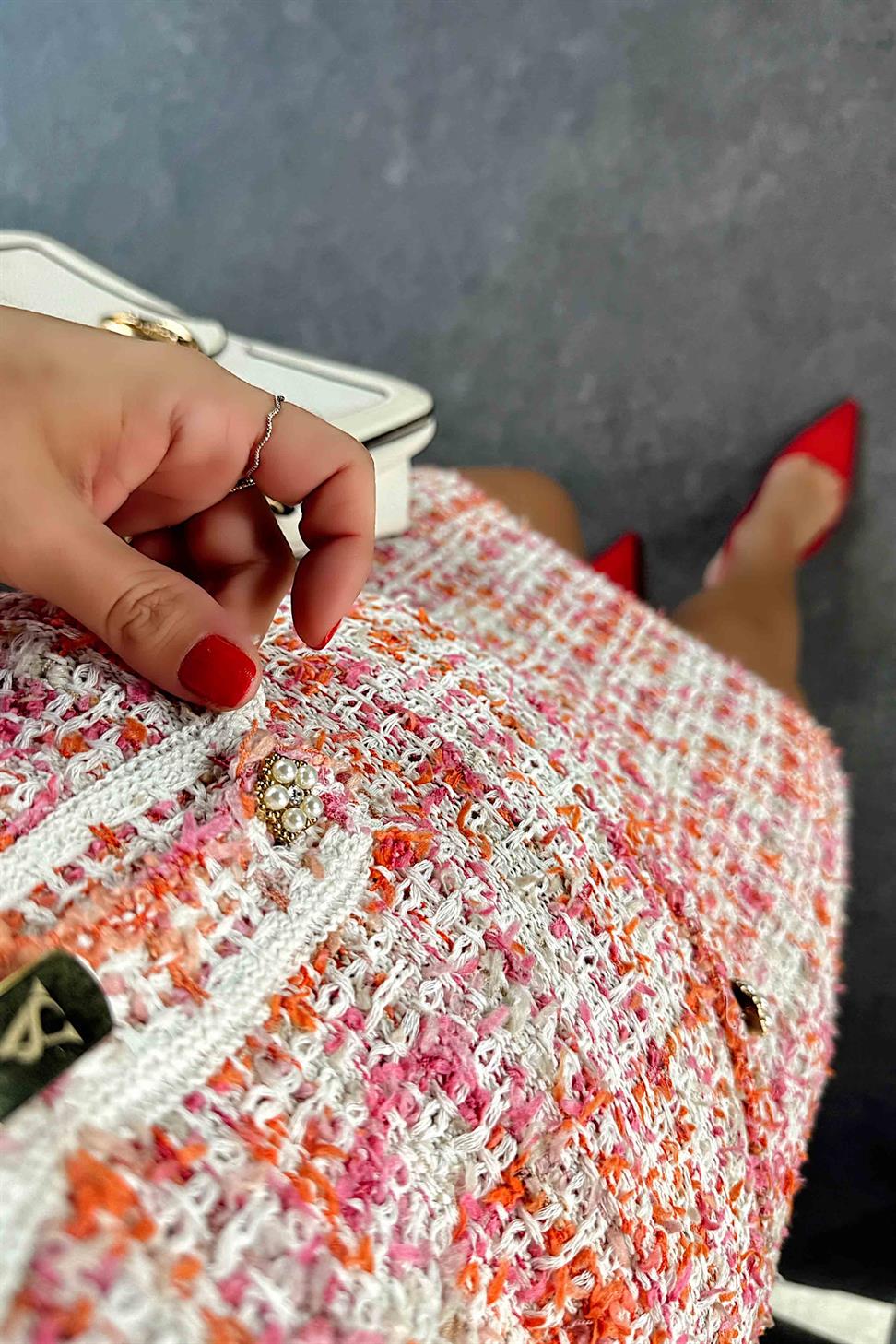 Cep Detaylı Tüvit Triko İkili Kadın Takım Pembe