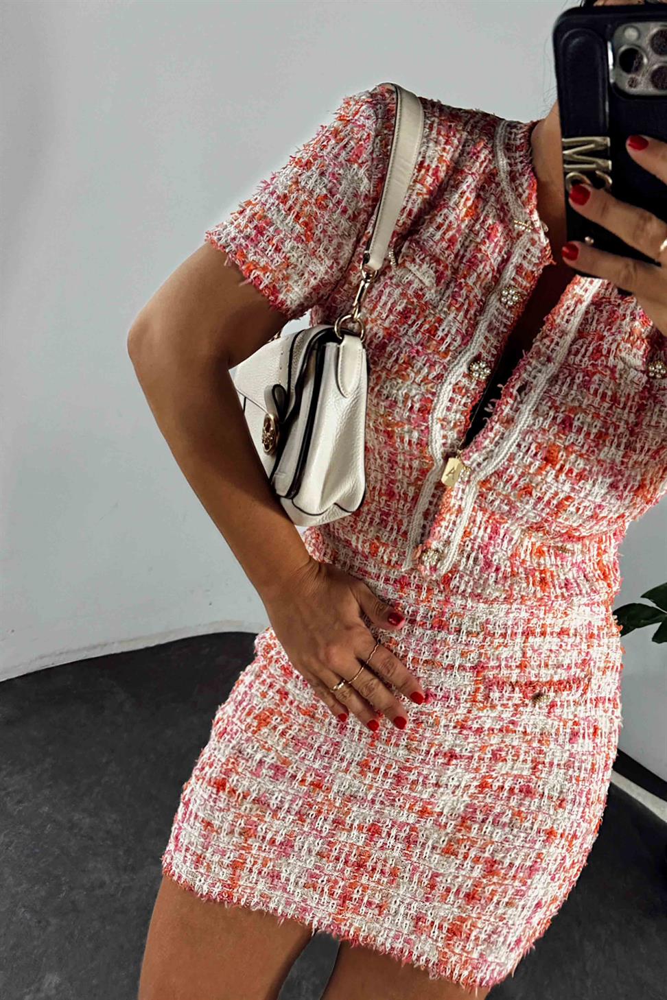 Cep Detaylı Tüvit Triko İkili Kadın Takım Pembe