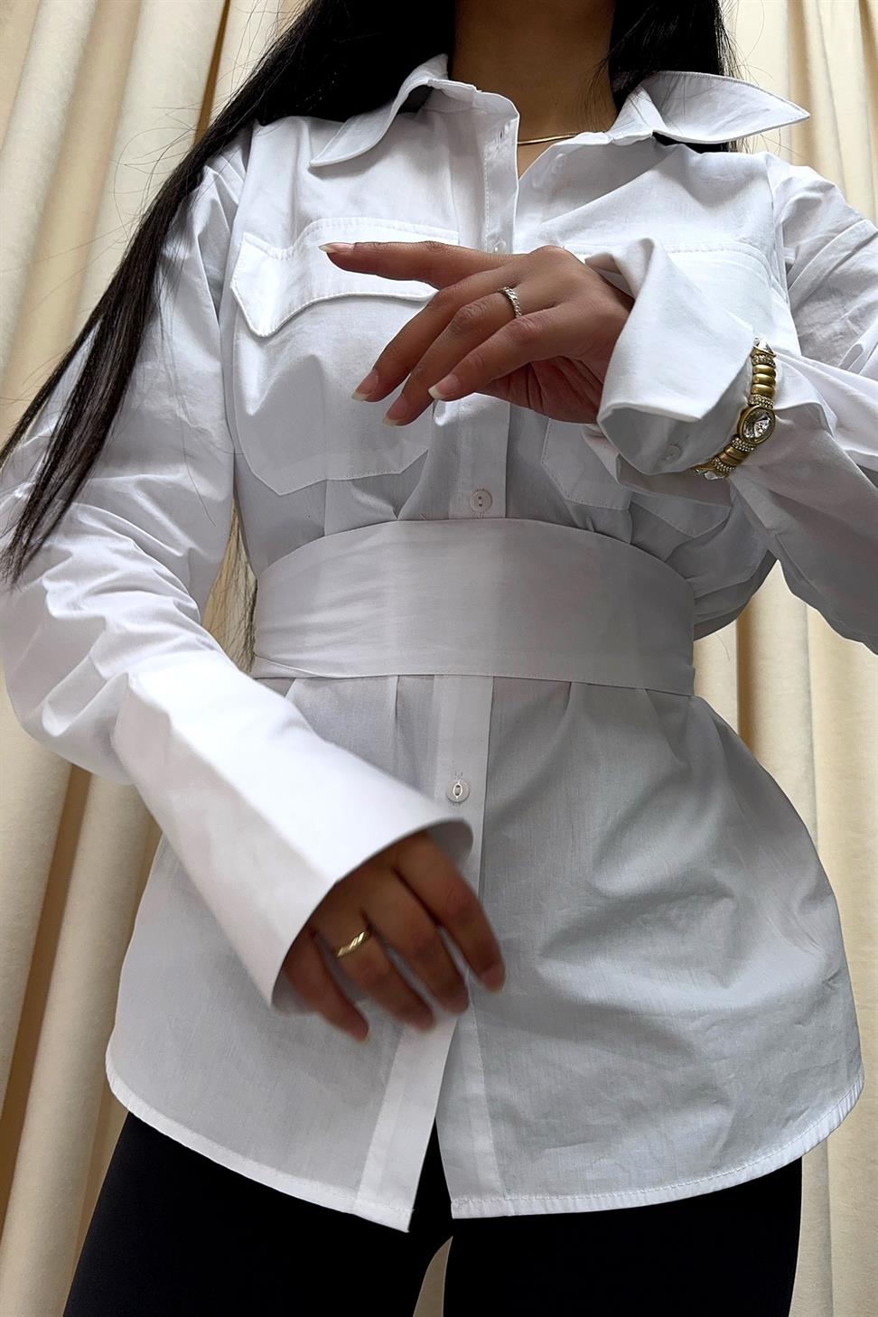 Cep Kapaklı Basic Gömlek Beyaz