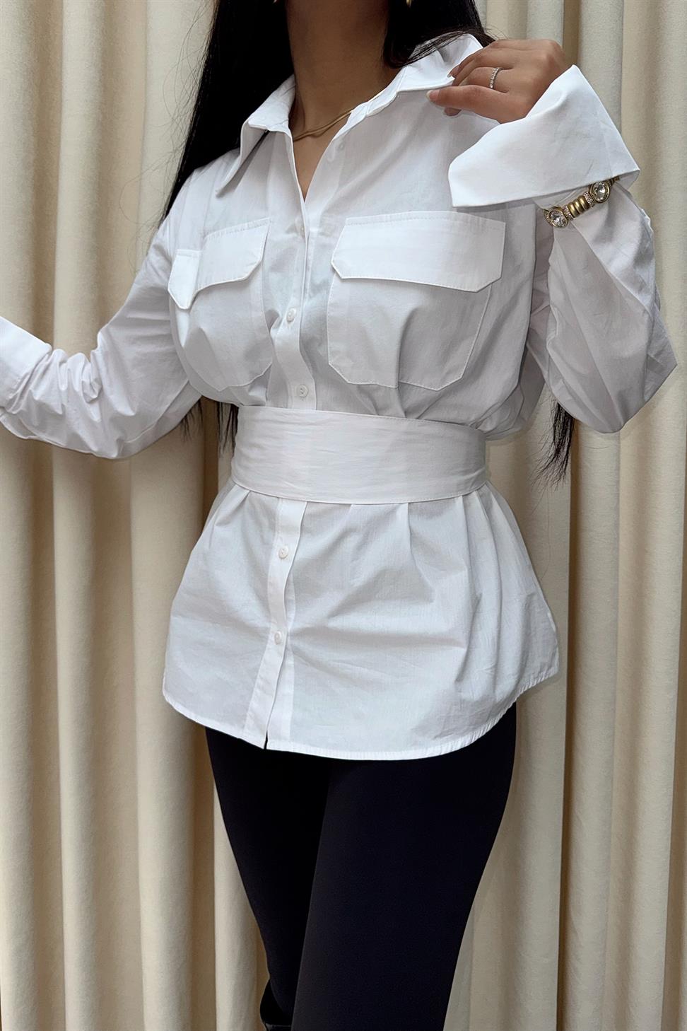 Cep Kapaklı Basic Gömlek Beyaz