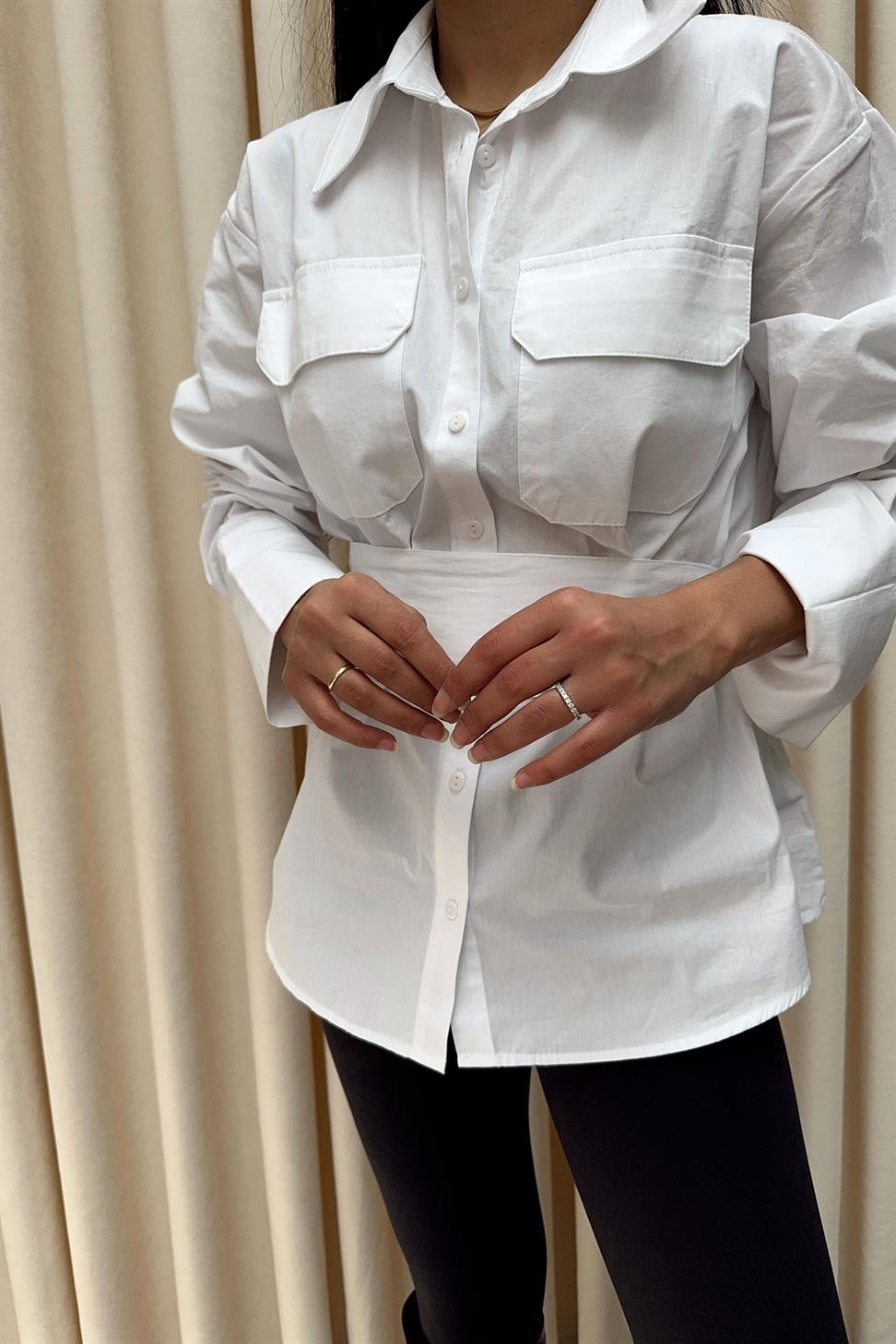 Cep Kapaklı Basic Gömlek Beyaz