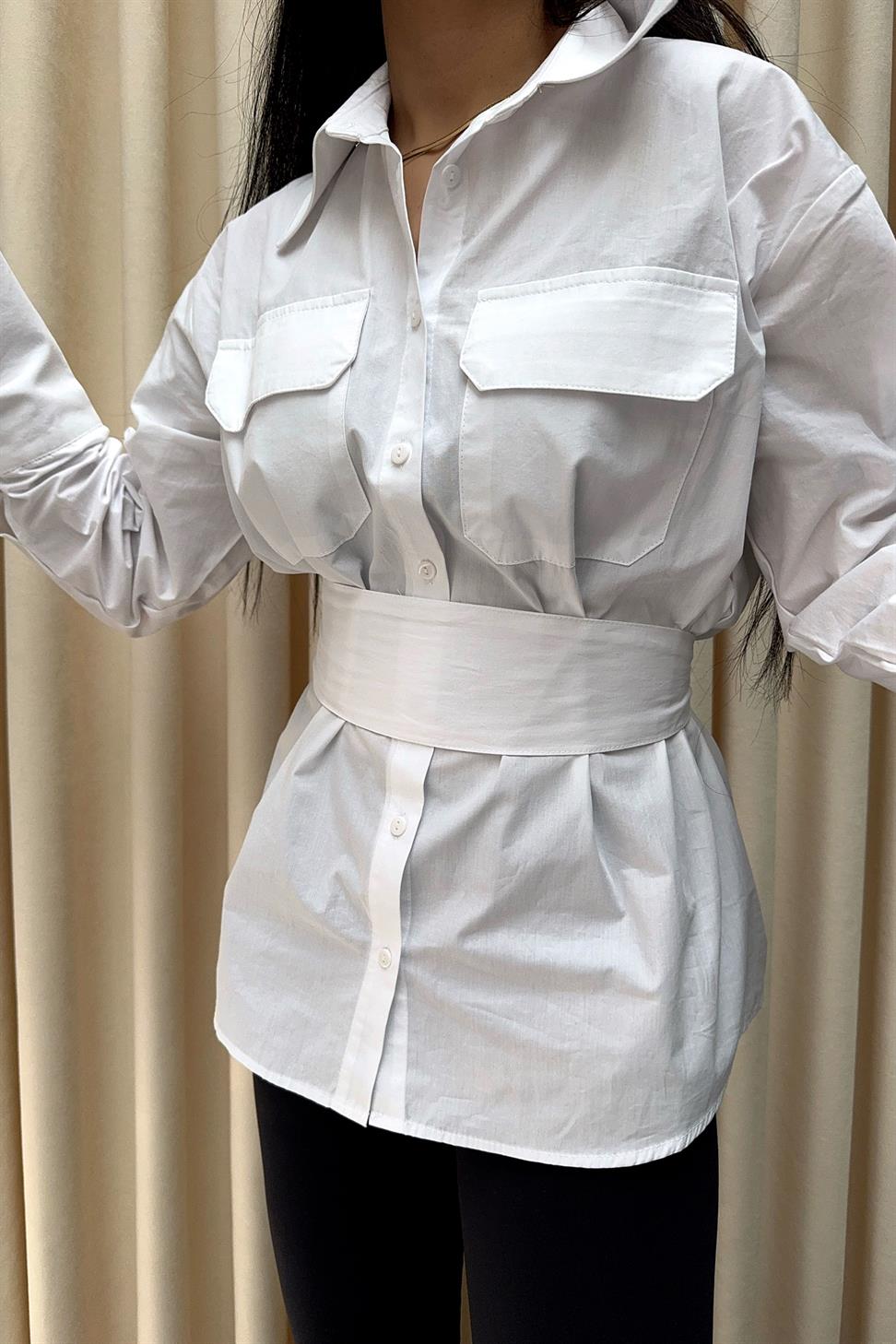 Cep Kapaklı Basic Gömlek Beyaz