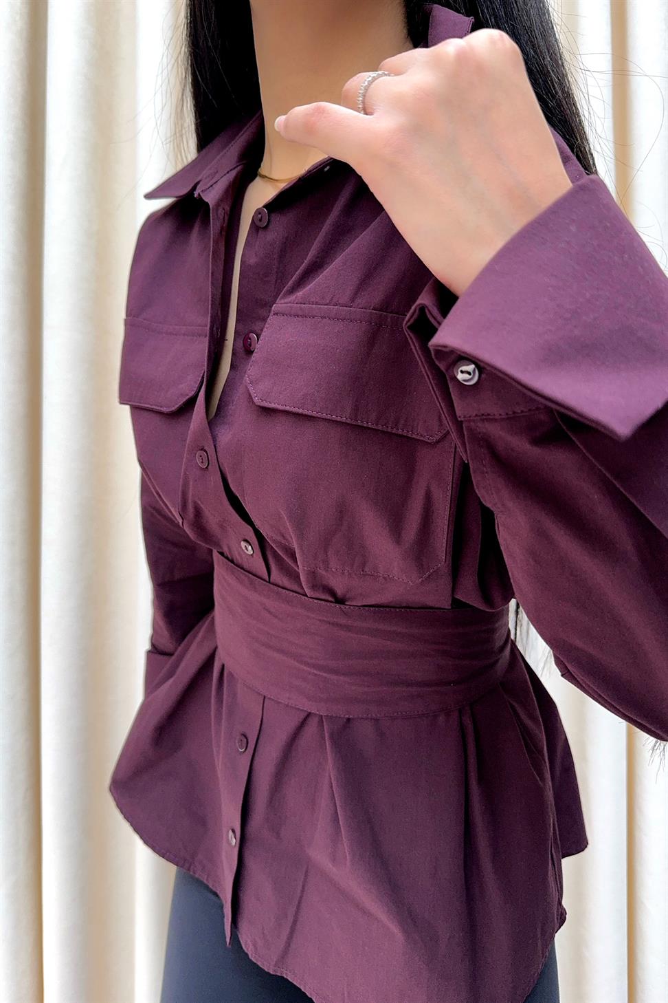 Cep Kapaklı Basic Gömlek Bordo