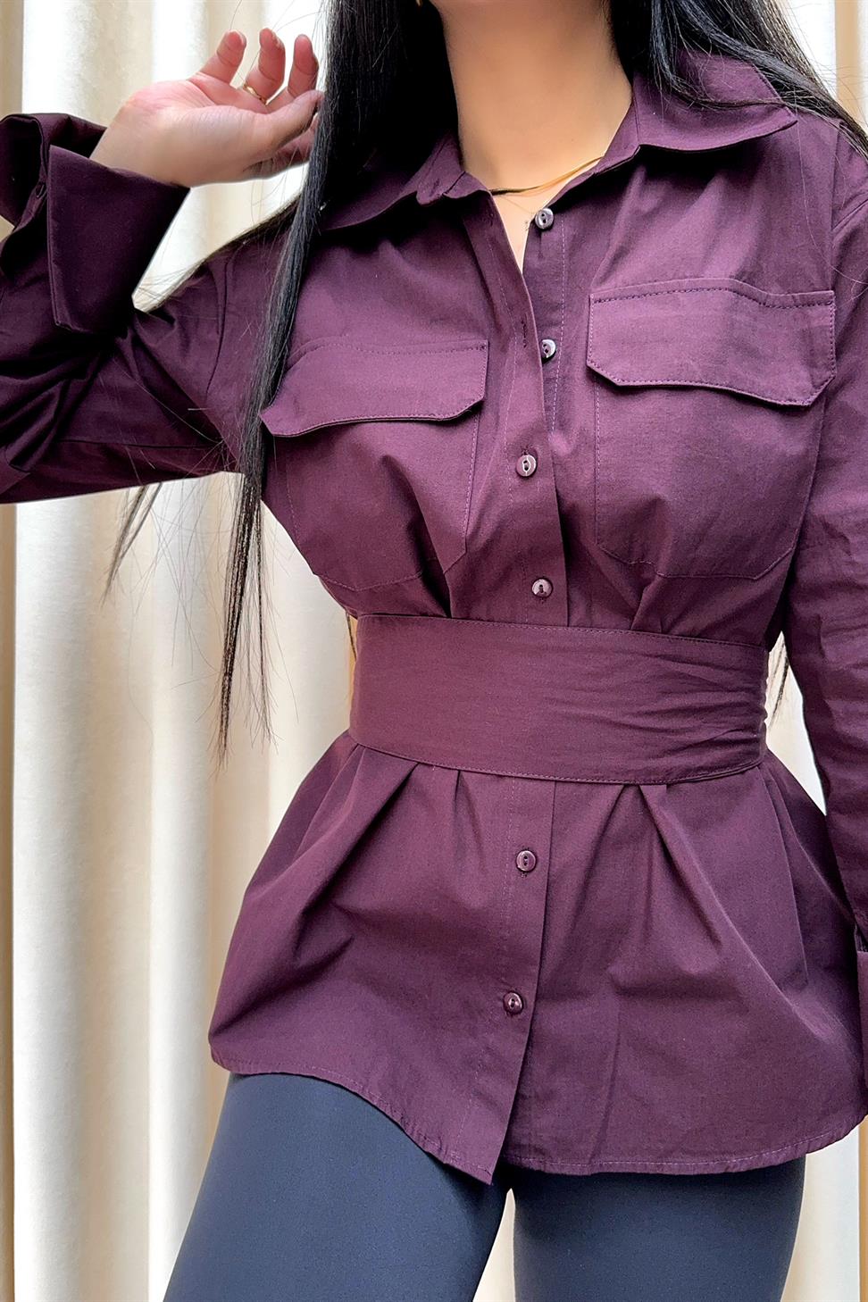 Cep Kapaklı Basic Gömlek Bordo