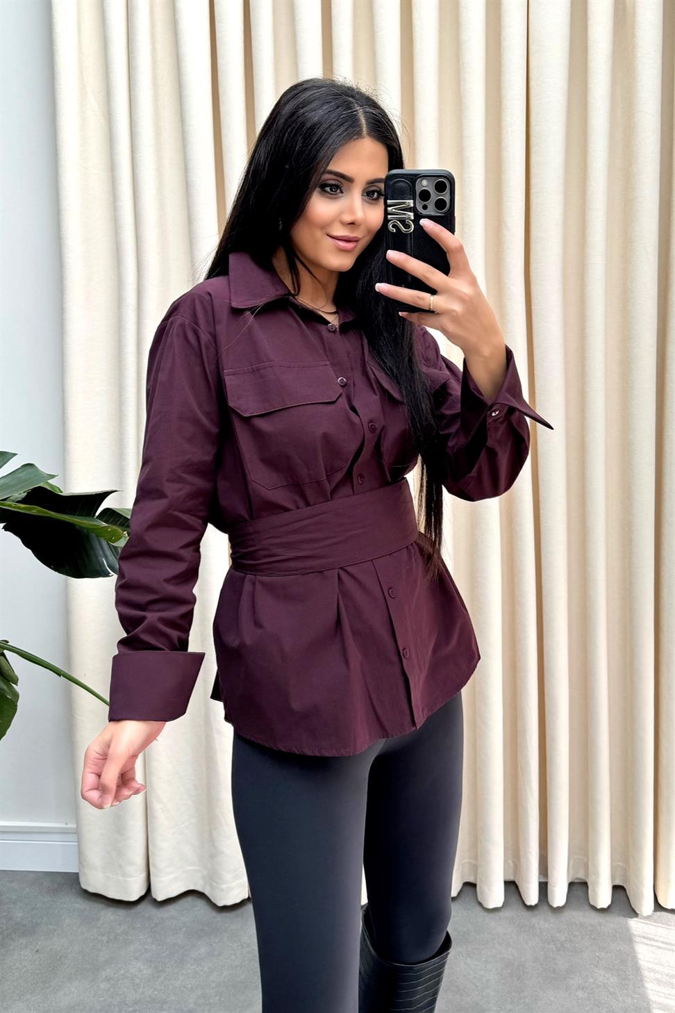 Cep Kapaklı Basic Gömlek Bordo