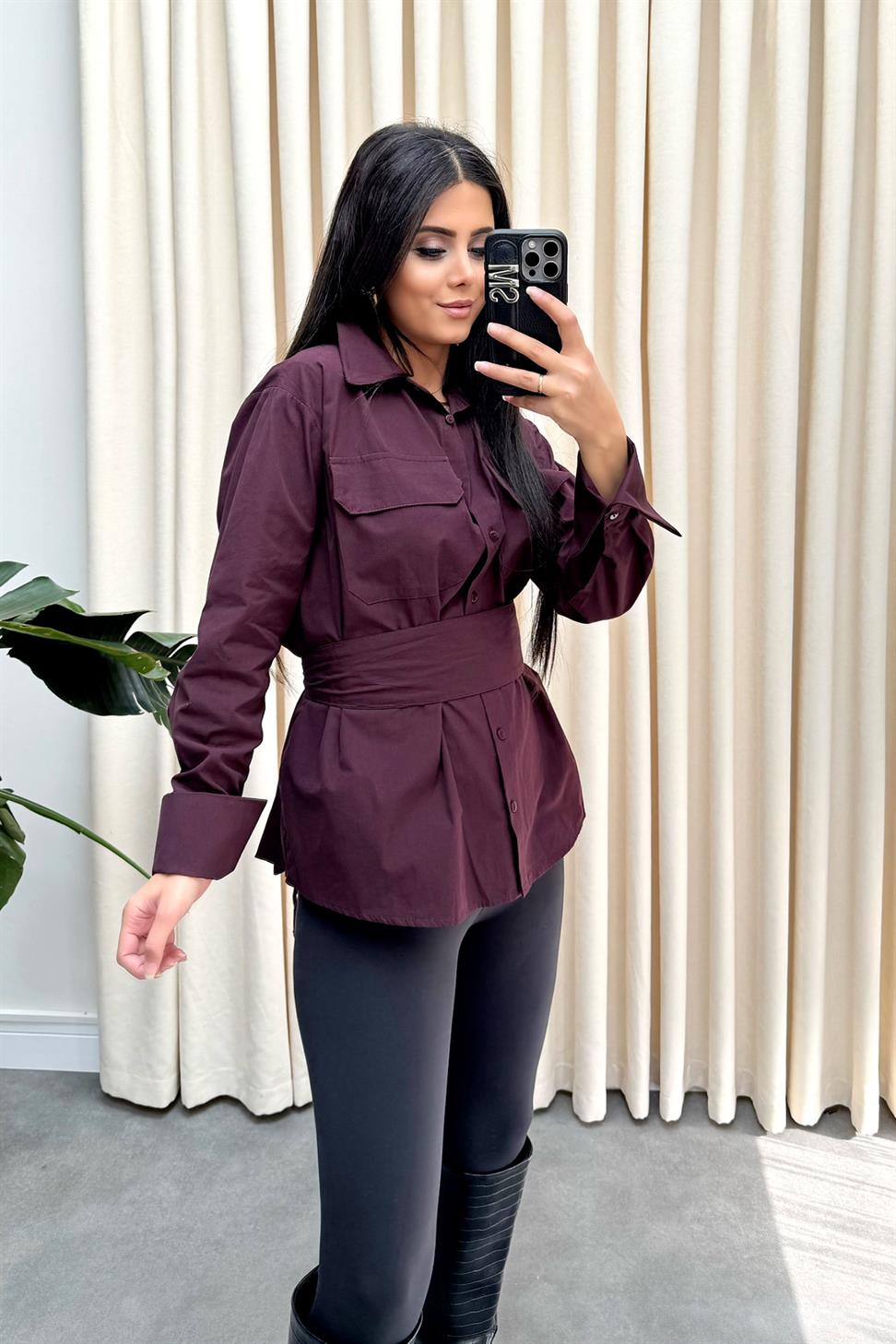 Cep Kapaklı Basic Gömlek Bordo