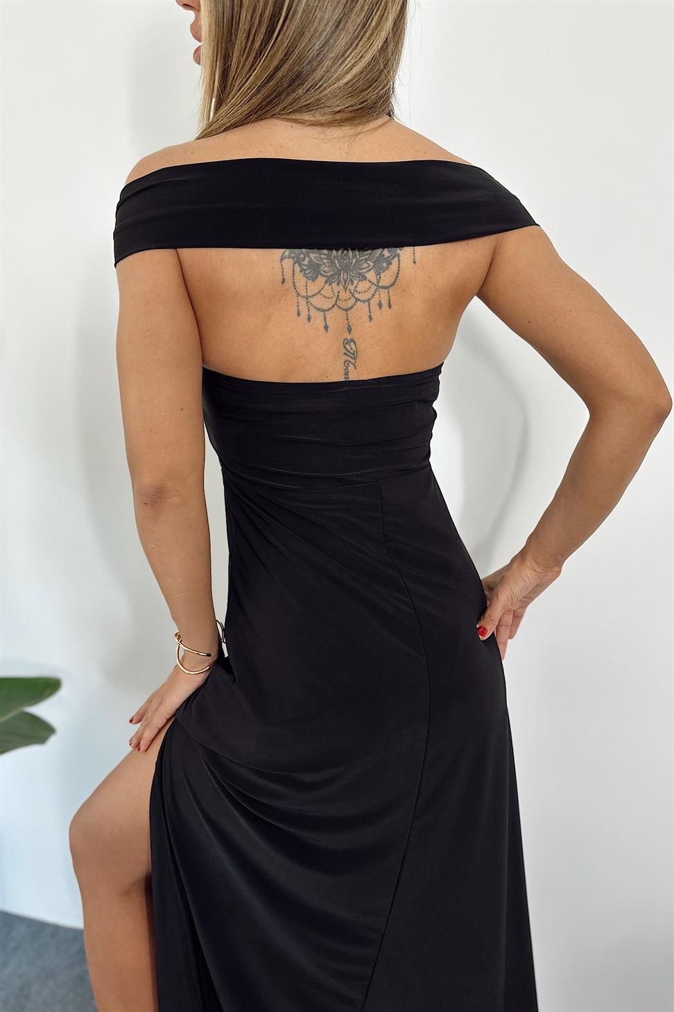 Çift Askılı Tasarım Demir Yakalı Abiye Elbise Siyah