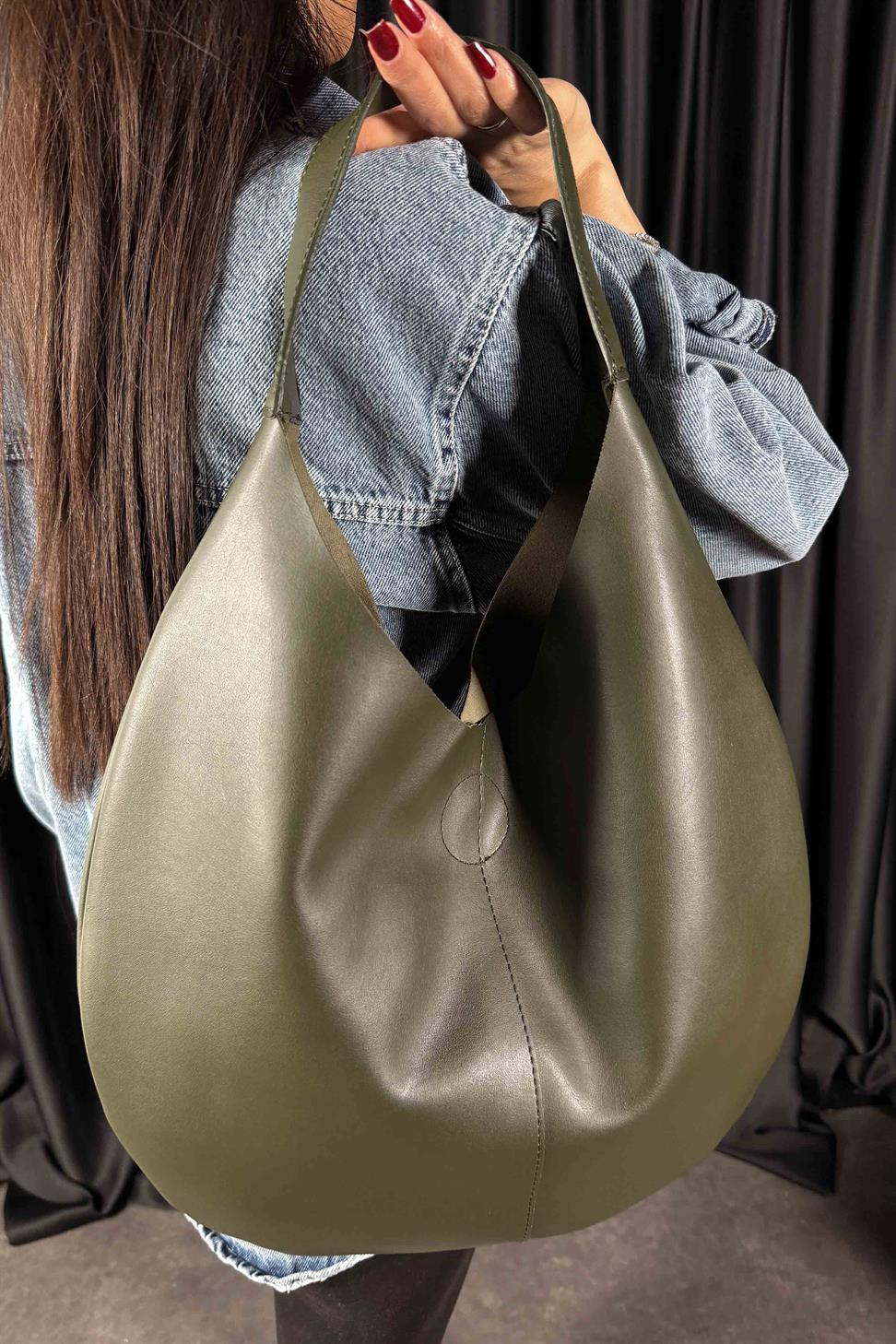 Çıt Çıt Kapatmalı Makyaj Çantası El ve Omuz Çantası Haki